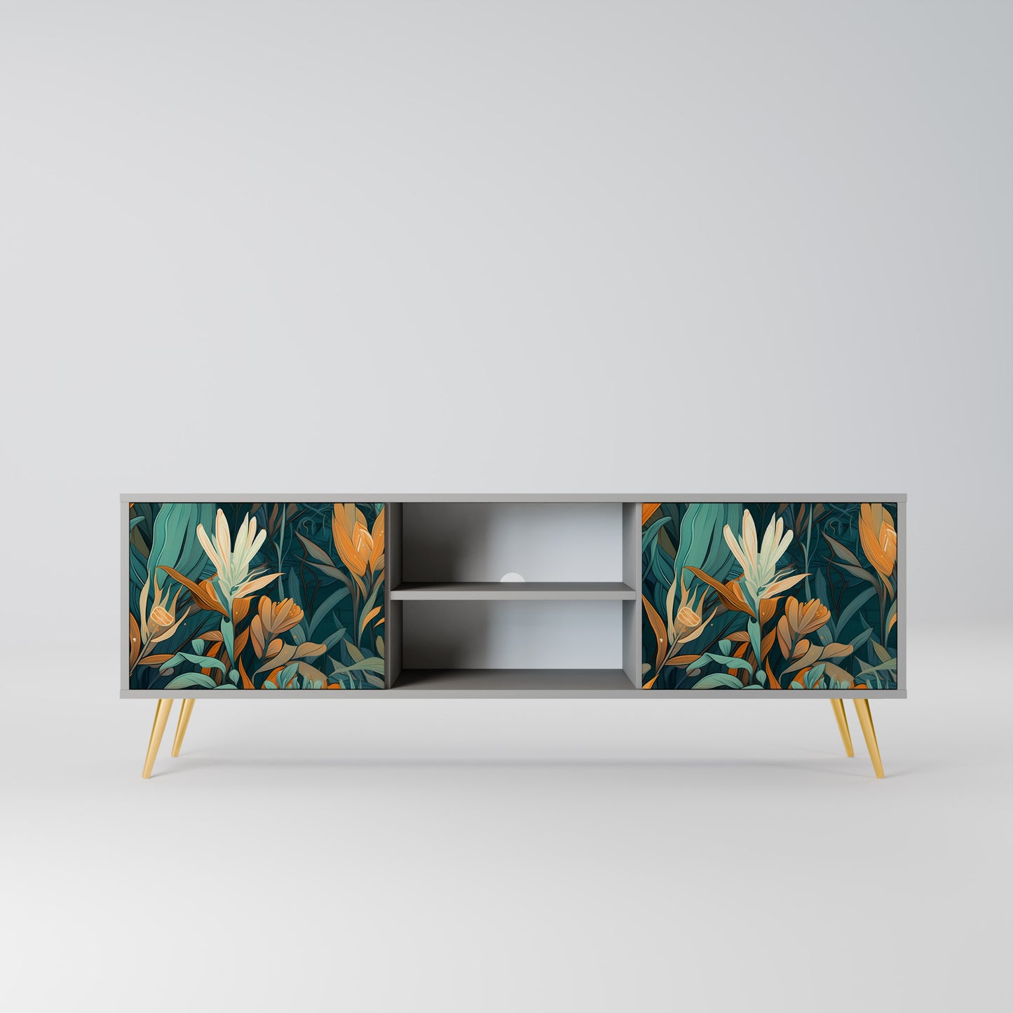 FLORAL SERENITY 2-dörrars TV-bänk i grå finish