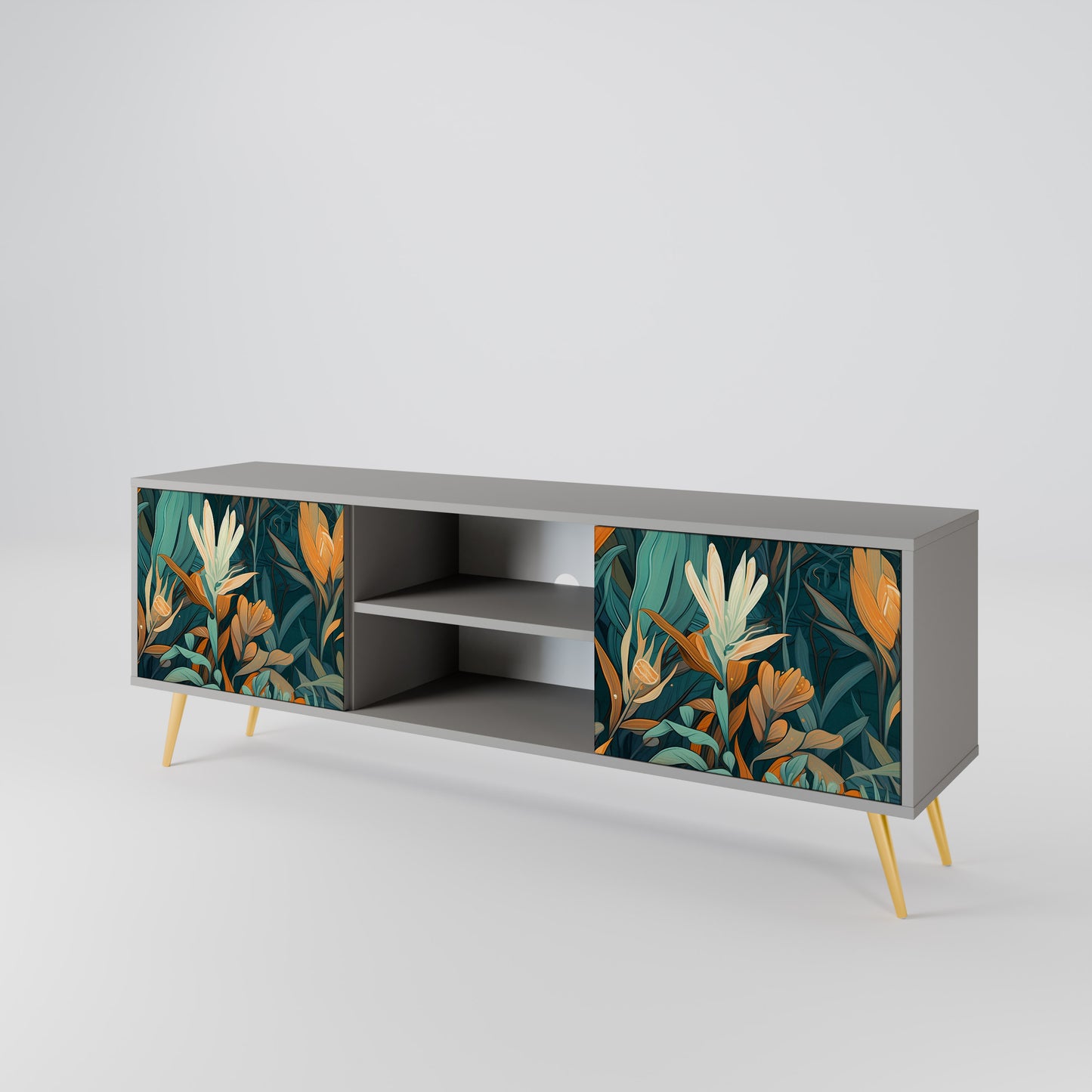 FLORAL SERENITY 2-dörrars TV-bänk i grå finish