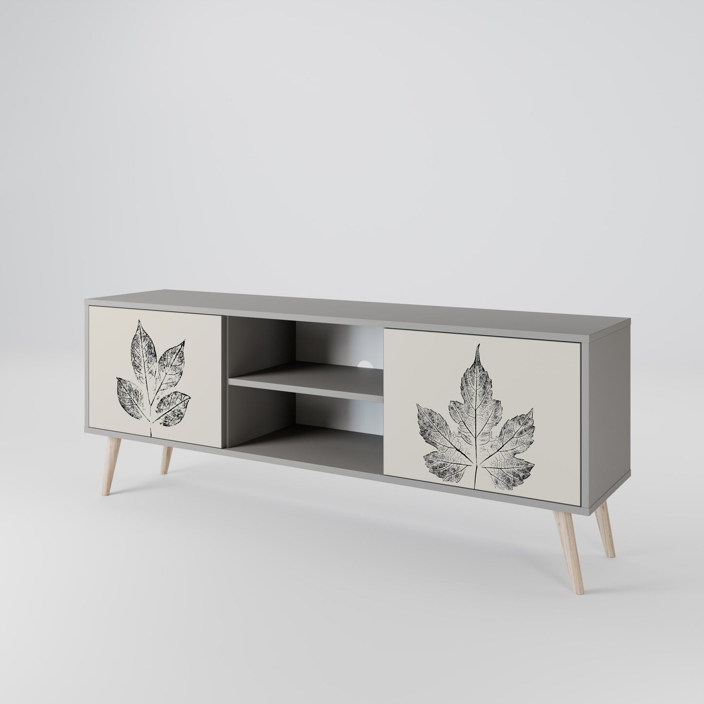 LEAFY STAMPS 2-dörrars TV-bänk i grå finish