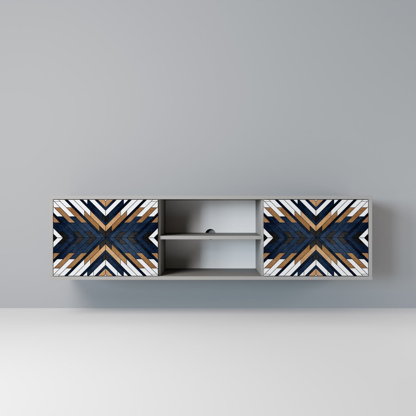 ARTFUL GEOMETRY 2-Door TV Stand in Grey Finish