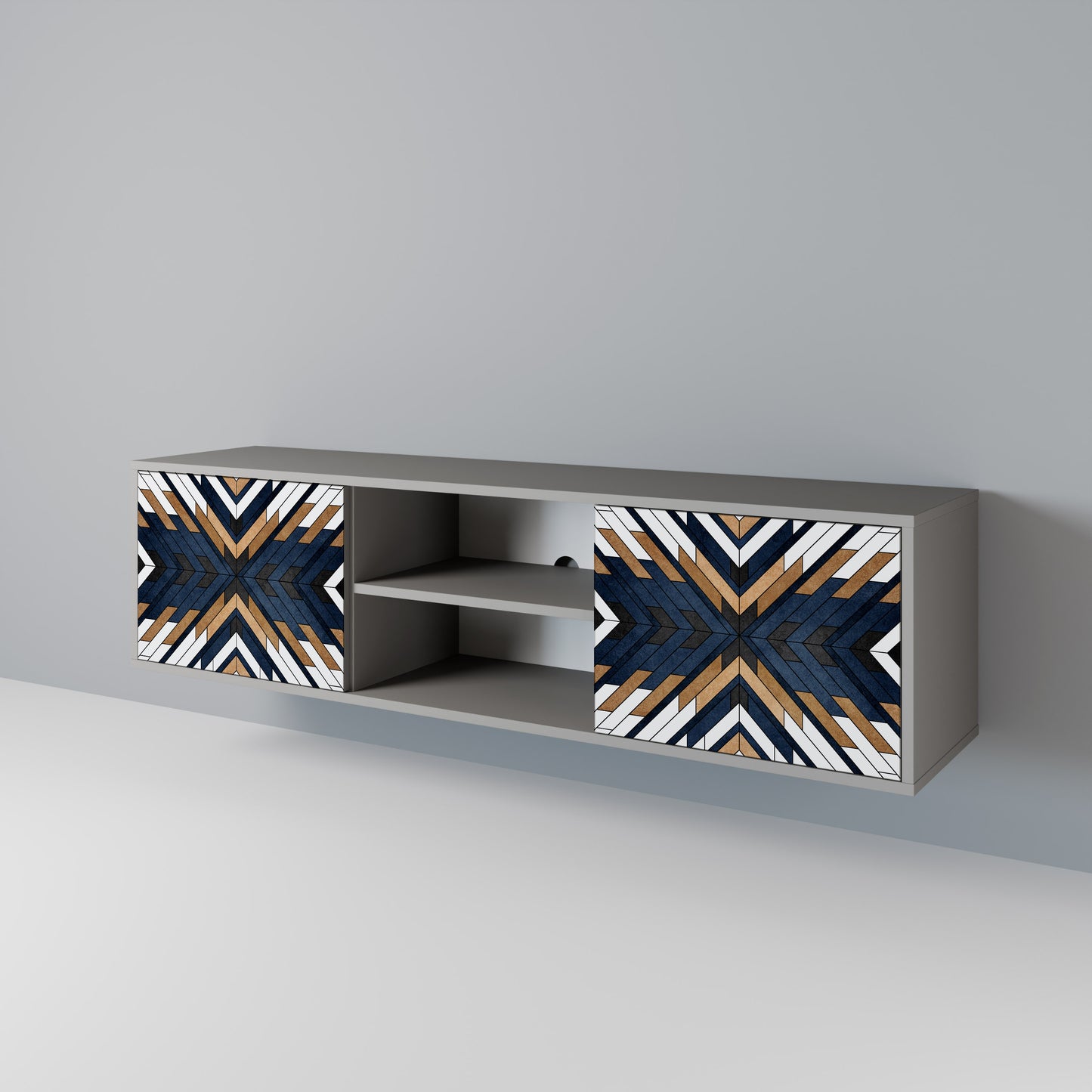 ARTFUL GEOMETRY 2-Door TV Stand in Grey Finish