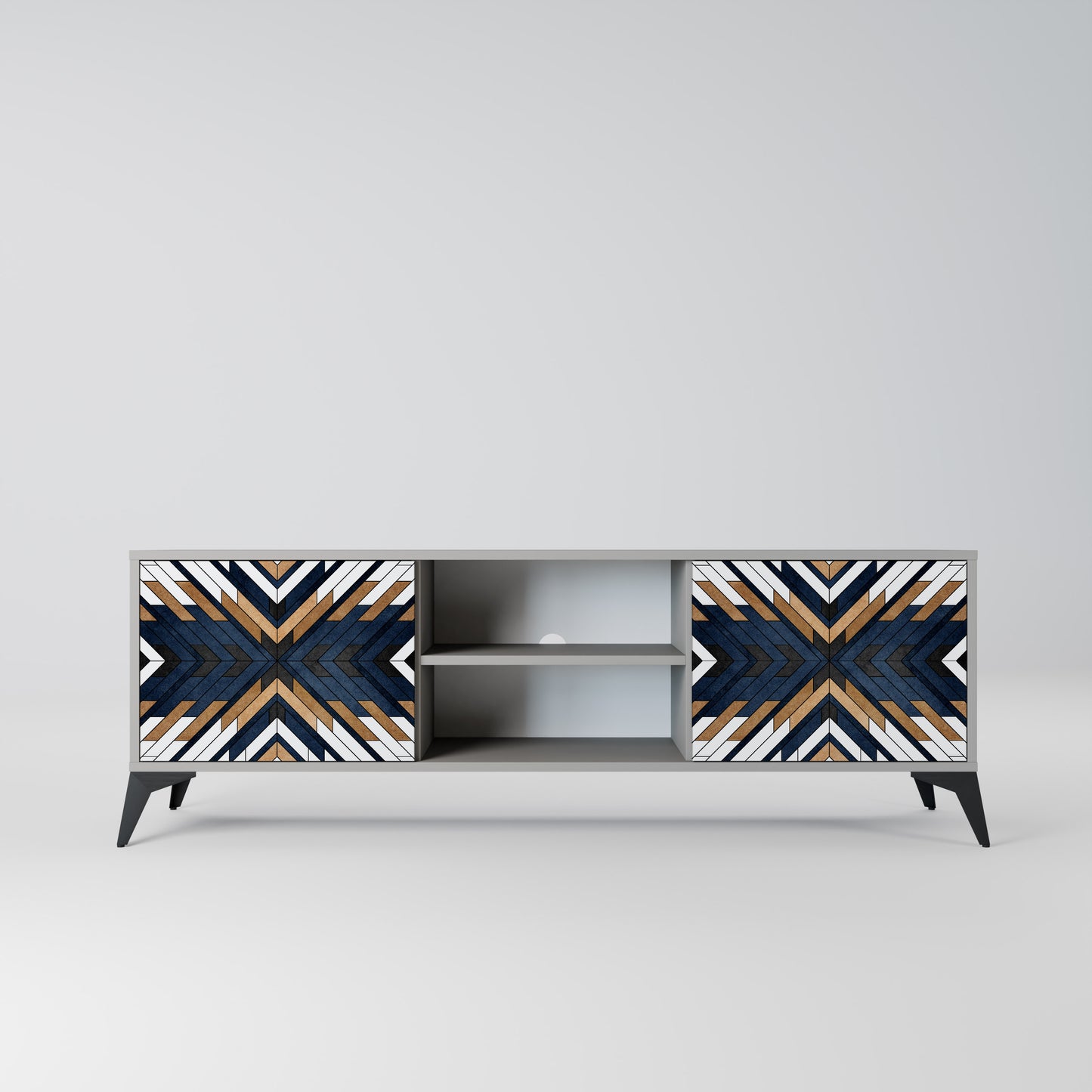 ARTFUL GEOMETRY 2-Door TV Stand in Grey Finish
