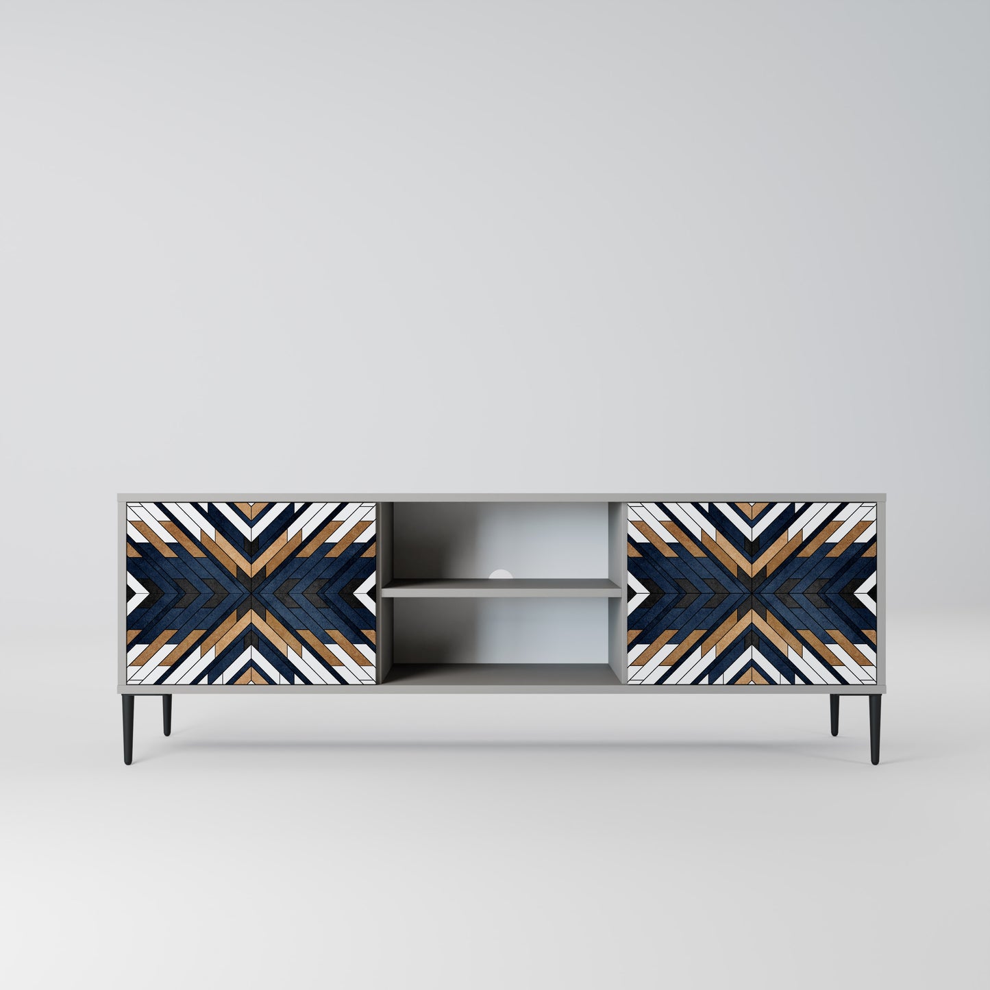 ARTFUL GEOMETRY 2-Door TV Stand in Grey Finish