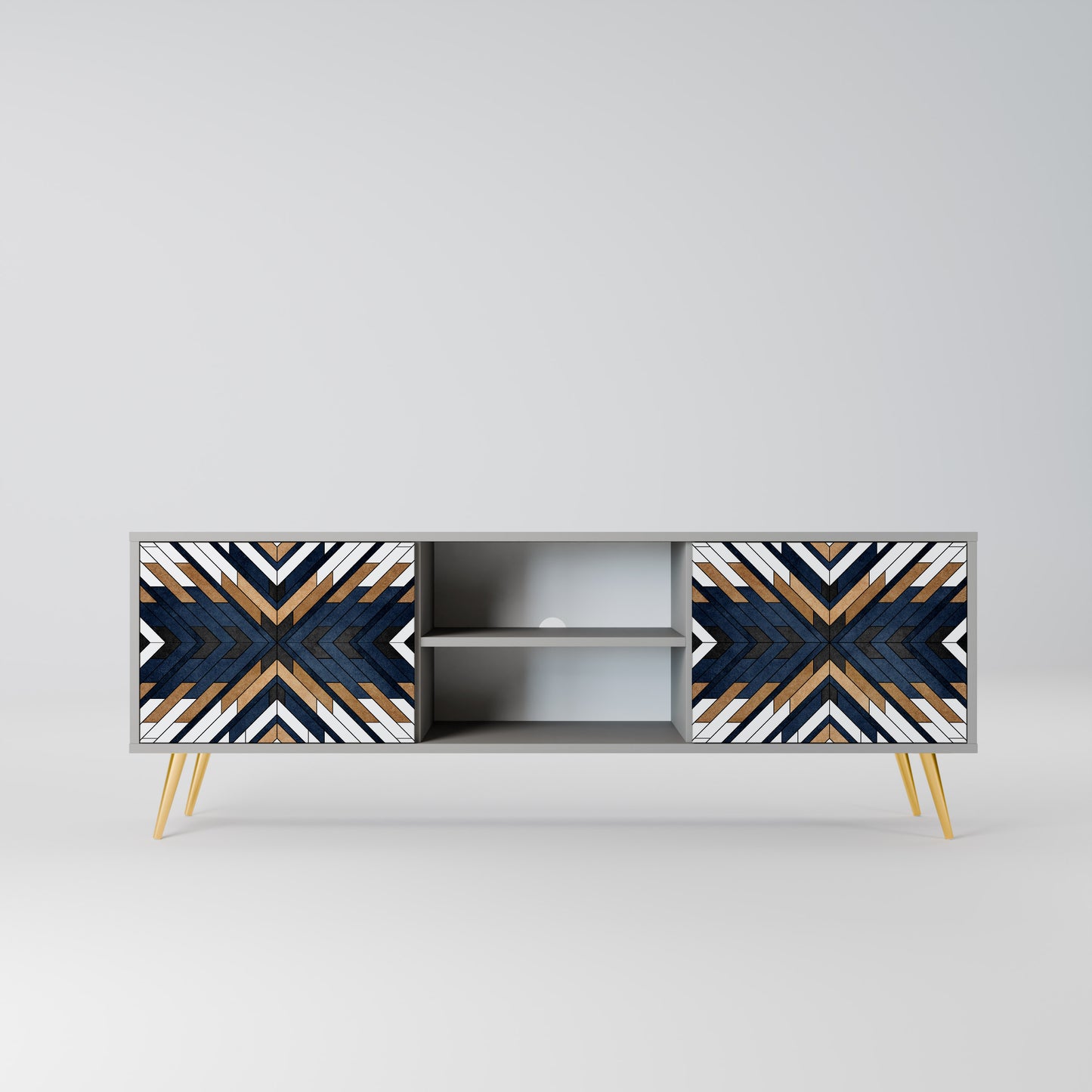 ARTFUL GEOMETRY 2-Door TV Stand in Grey Finish