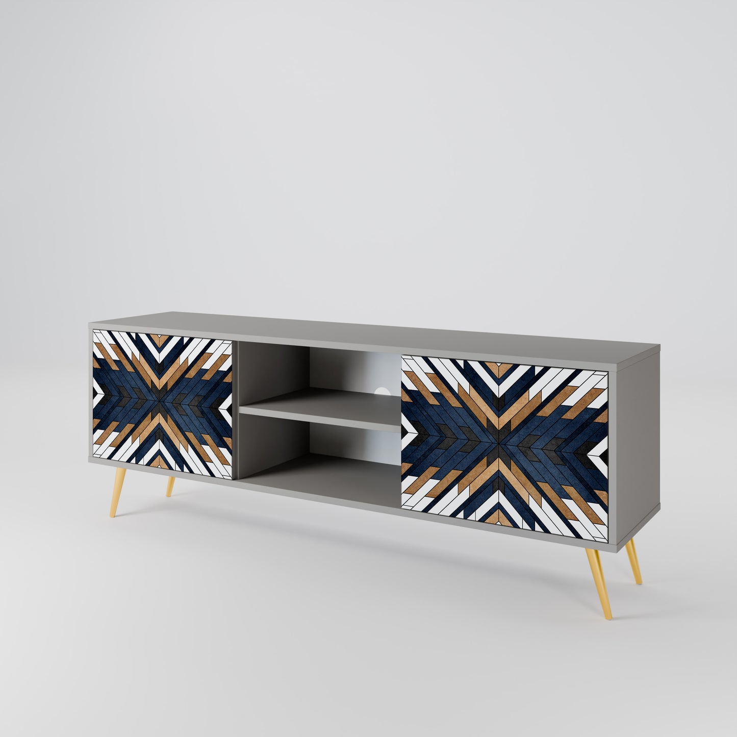 ARTFUL GEOMETRY 2-Door TV Stand in Grey Finish