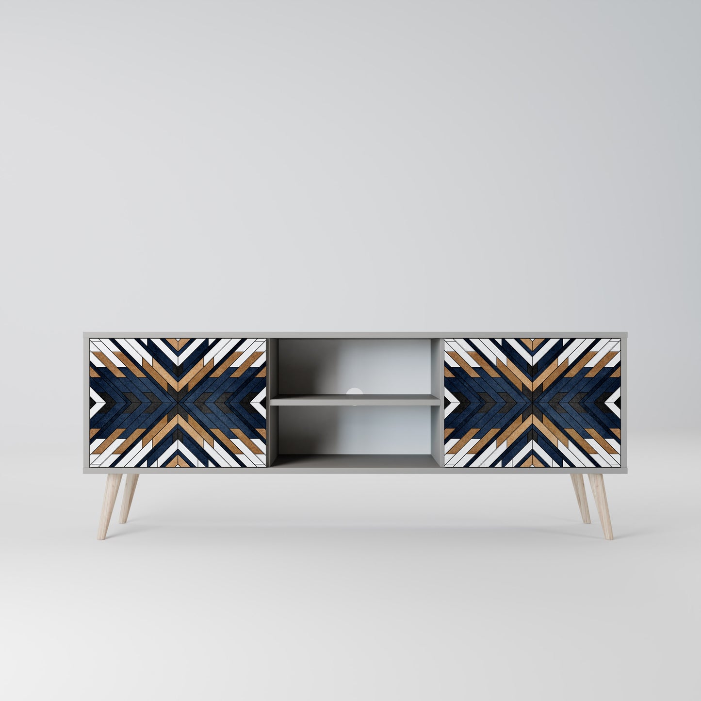 ARTFUL GEOMETRY 2-Door TV Stand in Grey Finish