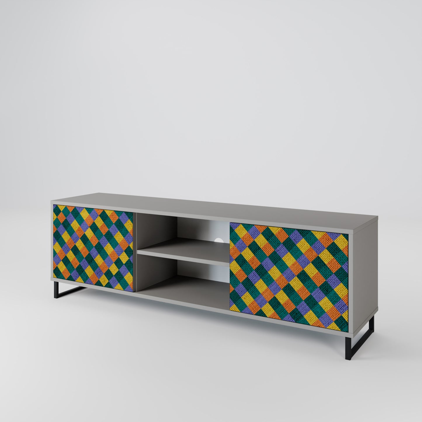 PAINTED SQUARES MIX 2-Door TV Stand in Grey Finish