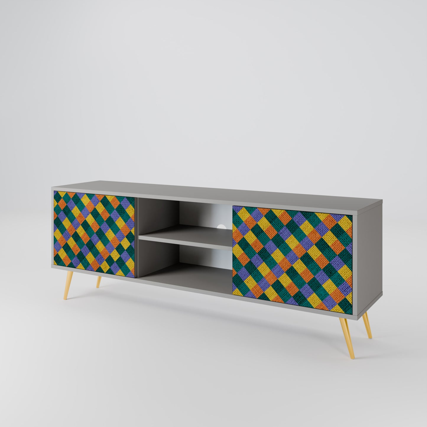 PAINTED SQUARES MIX 2-Door TV Stand in Grey Finish