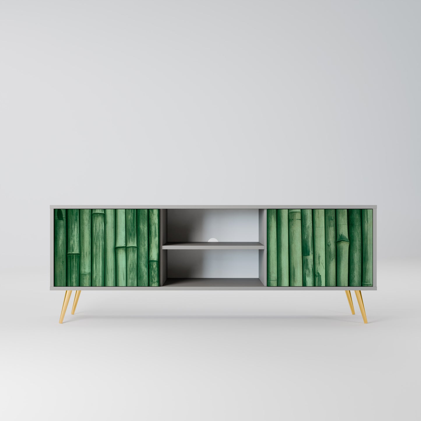 NATURAL GREEN 2-Door TV Stand in Grey Finish