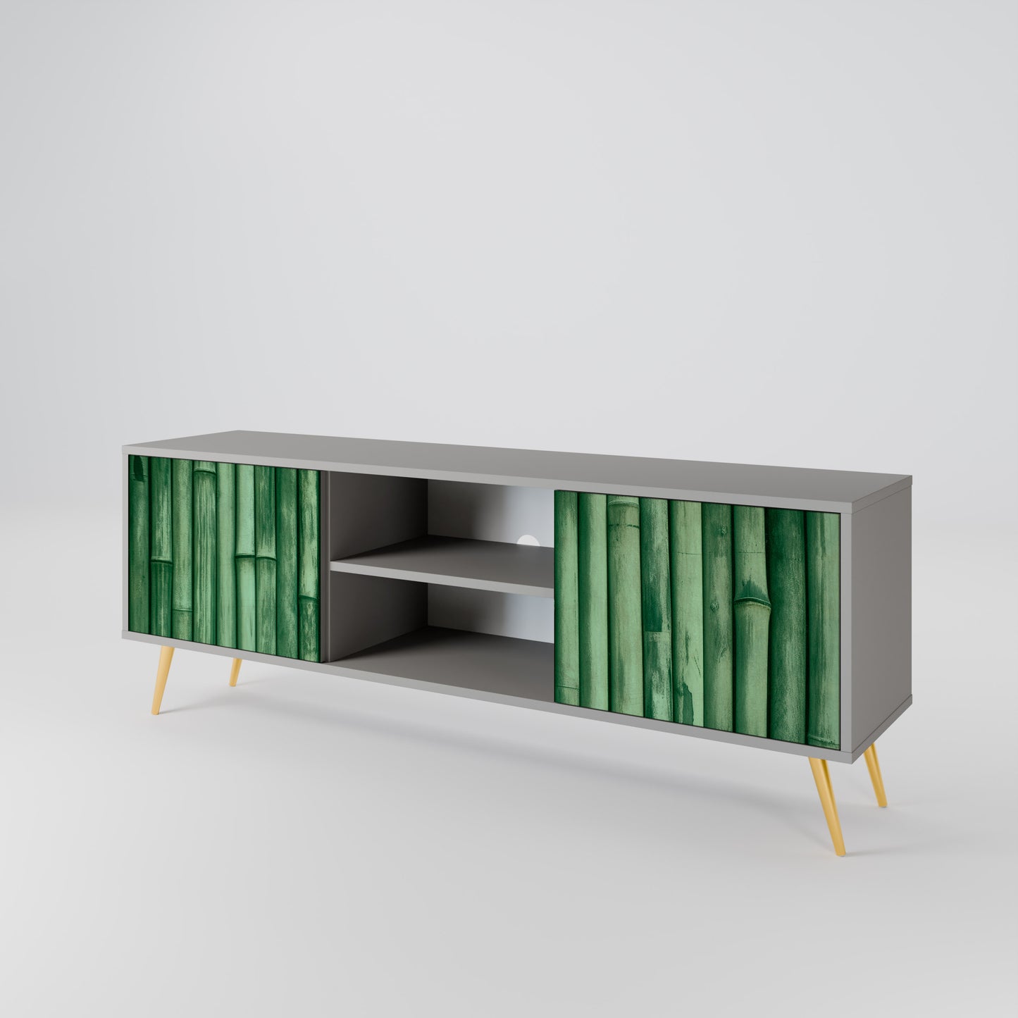 NATURAL GREEN 2-Door TV Stand in Grey Finish