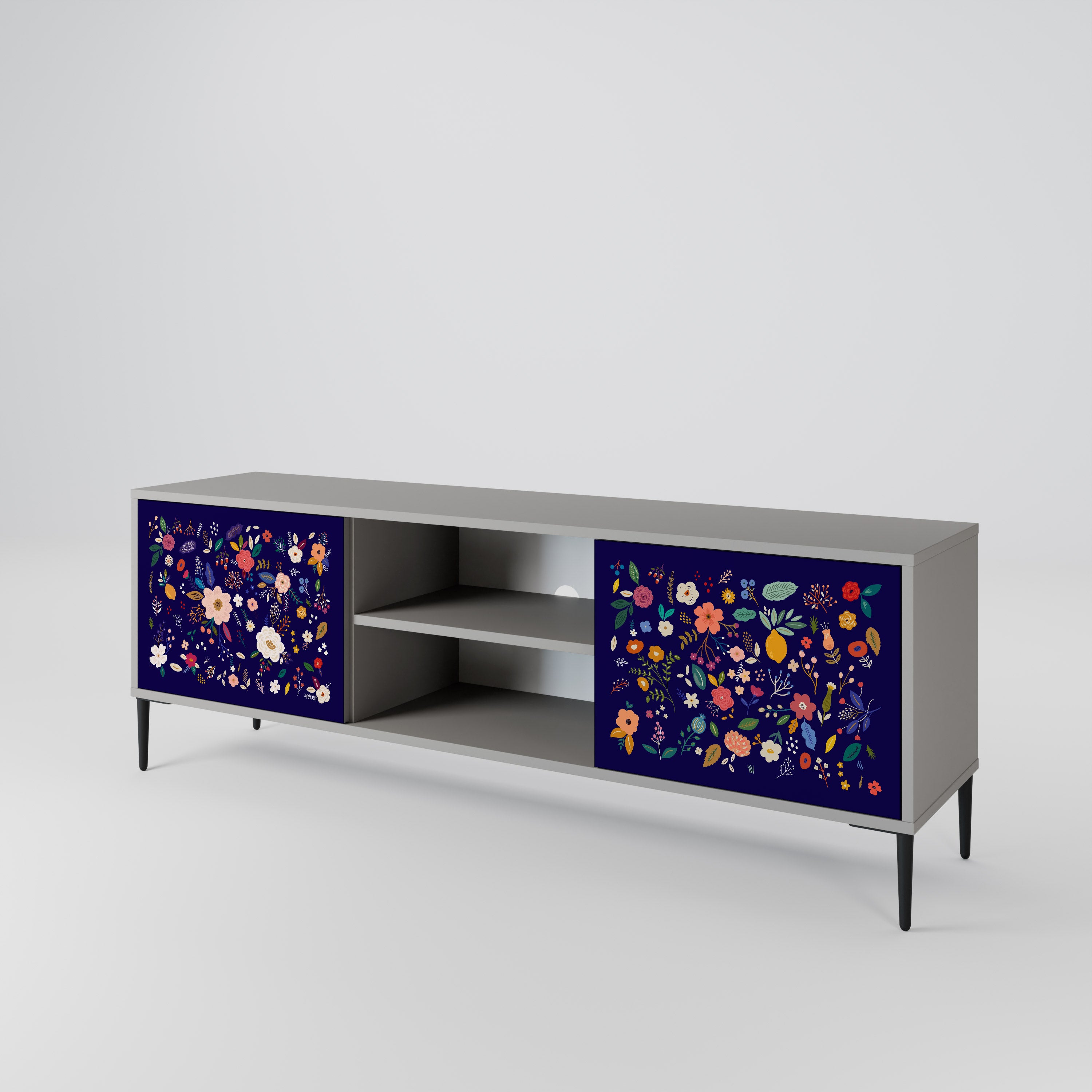 FLORAL KOMBINATION 2-dörrars TV-bänk i grå finish