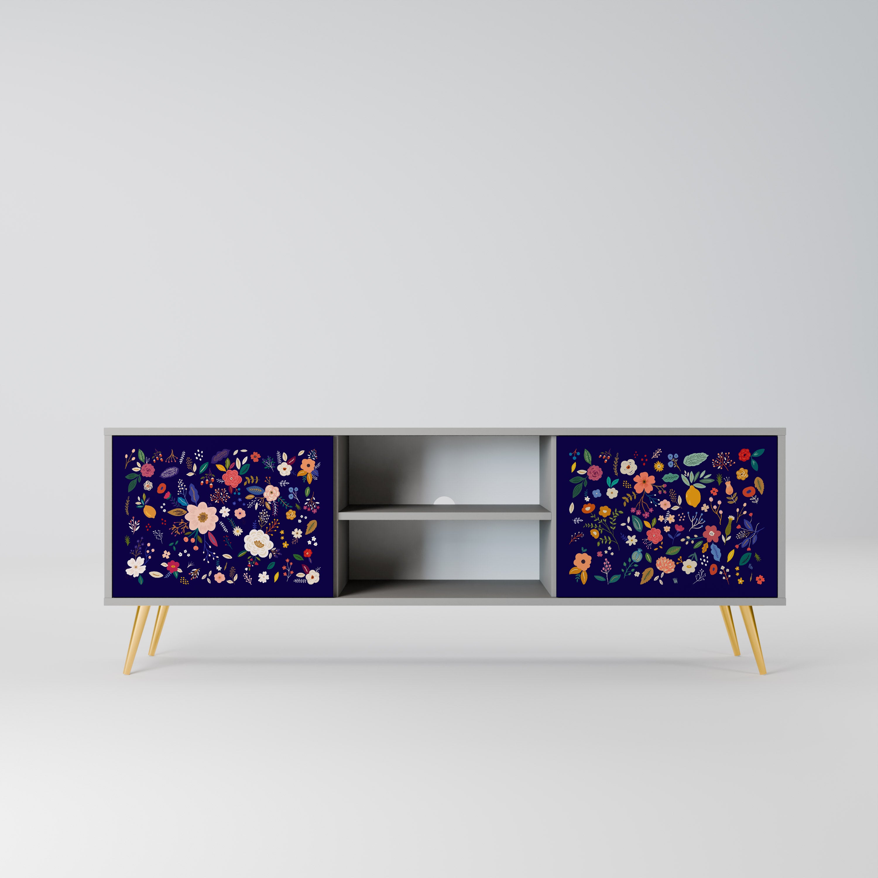 FLORAL KOMBINATION 2-dörrars TV-bänk i grå finish