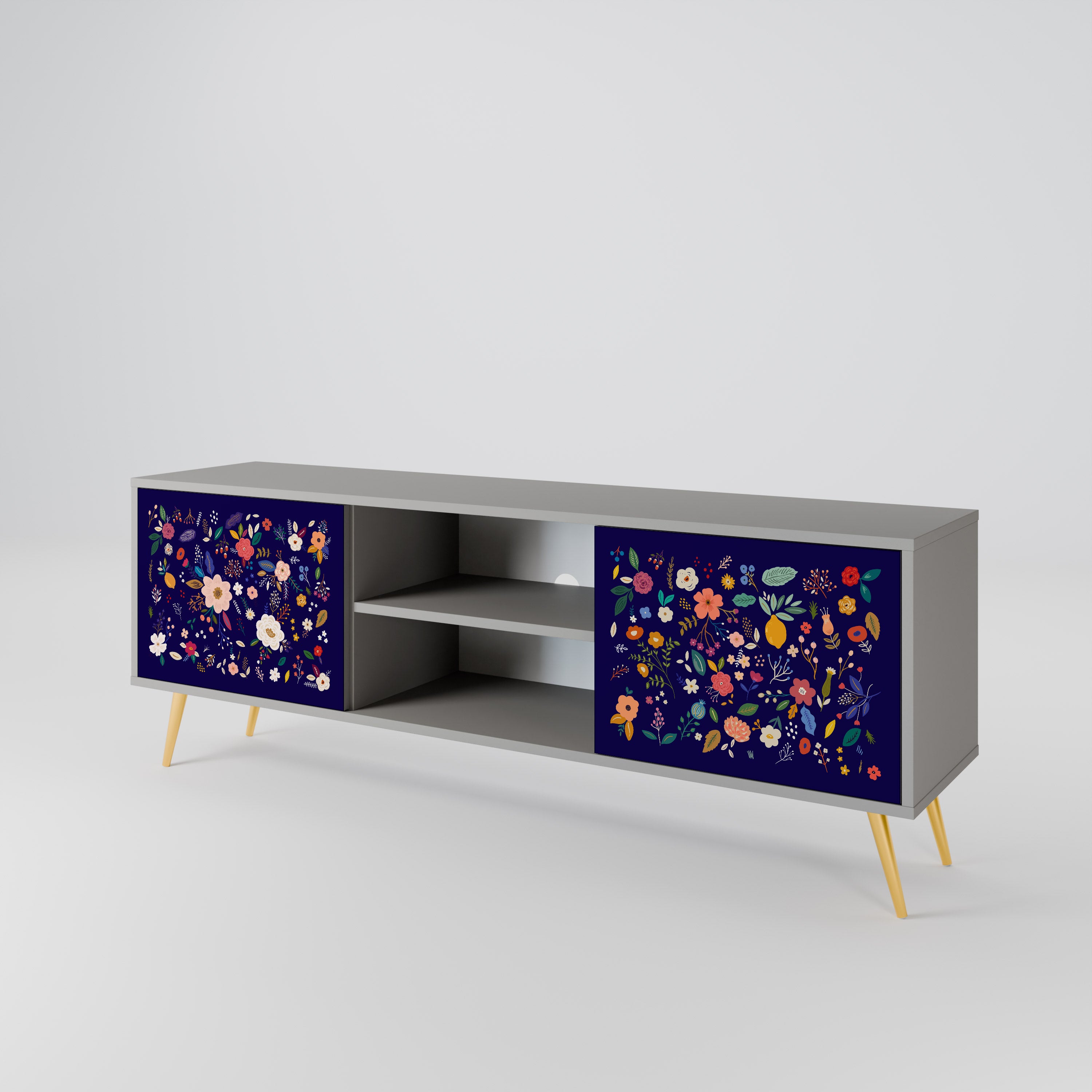 FLORAL KOMBINATION 2-dörrars TV-bänk i grå finish