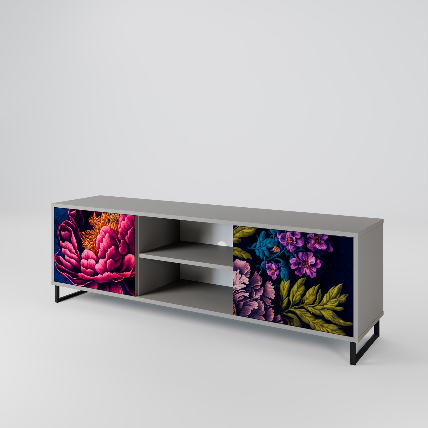 BLOOMING ELEGANCE 2-dörrars TV-bänk i grå finish