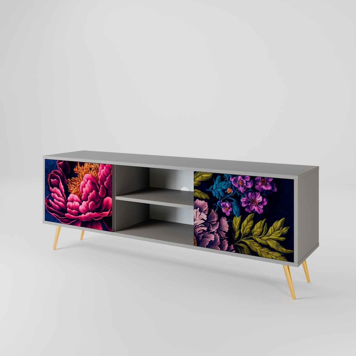 BLOOMING ELEGANCE 2-dörrars TV-bänk i grå finish