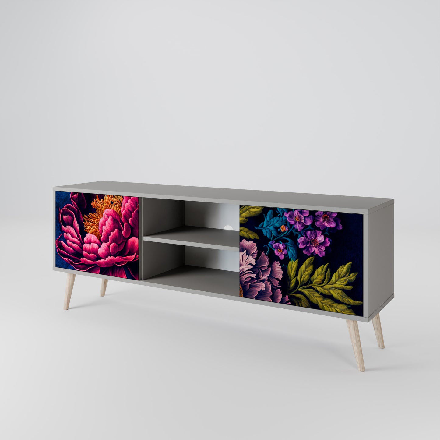 BLOOMING ELEGANCE 2-dörrars TV-bänk i grå finish