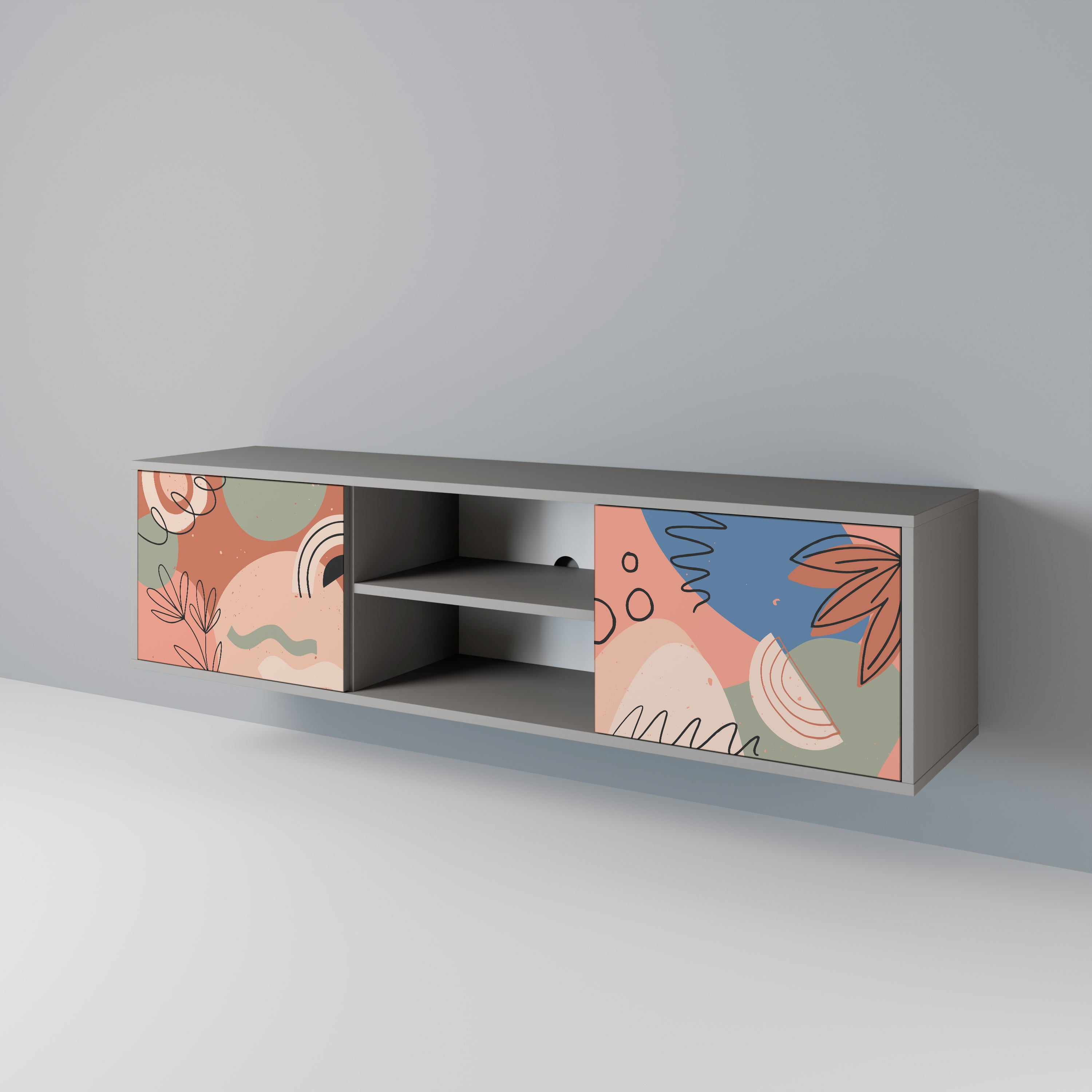 PASTEL DESTINY 2-dörrars TV-bänk i grå finish