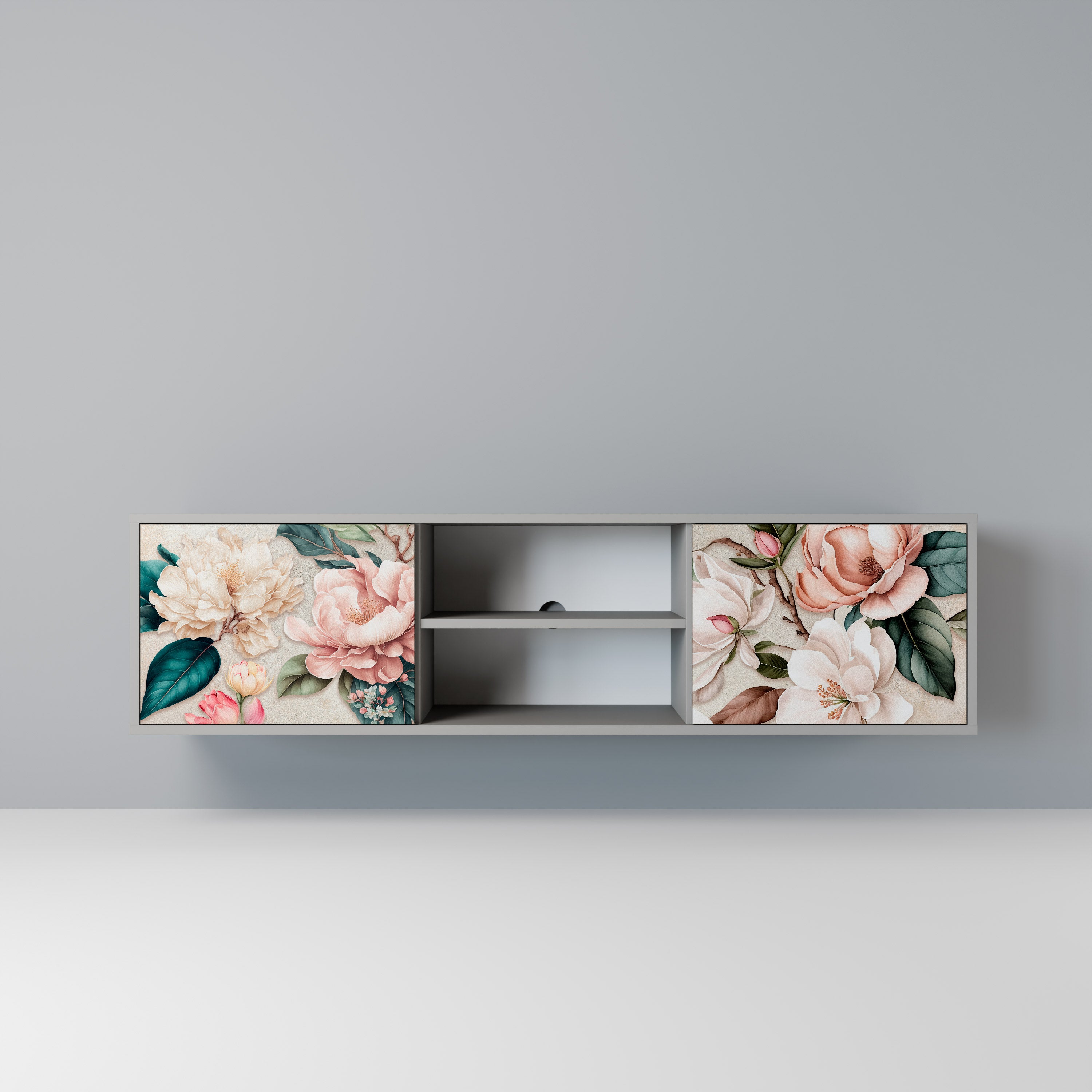 FLORAL GRACE 2-dörrars TV-bänk i grå finish