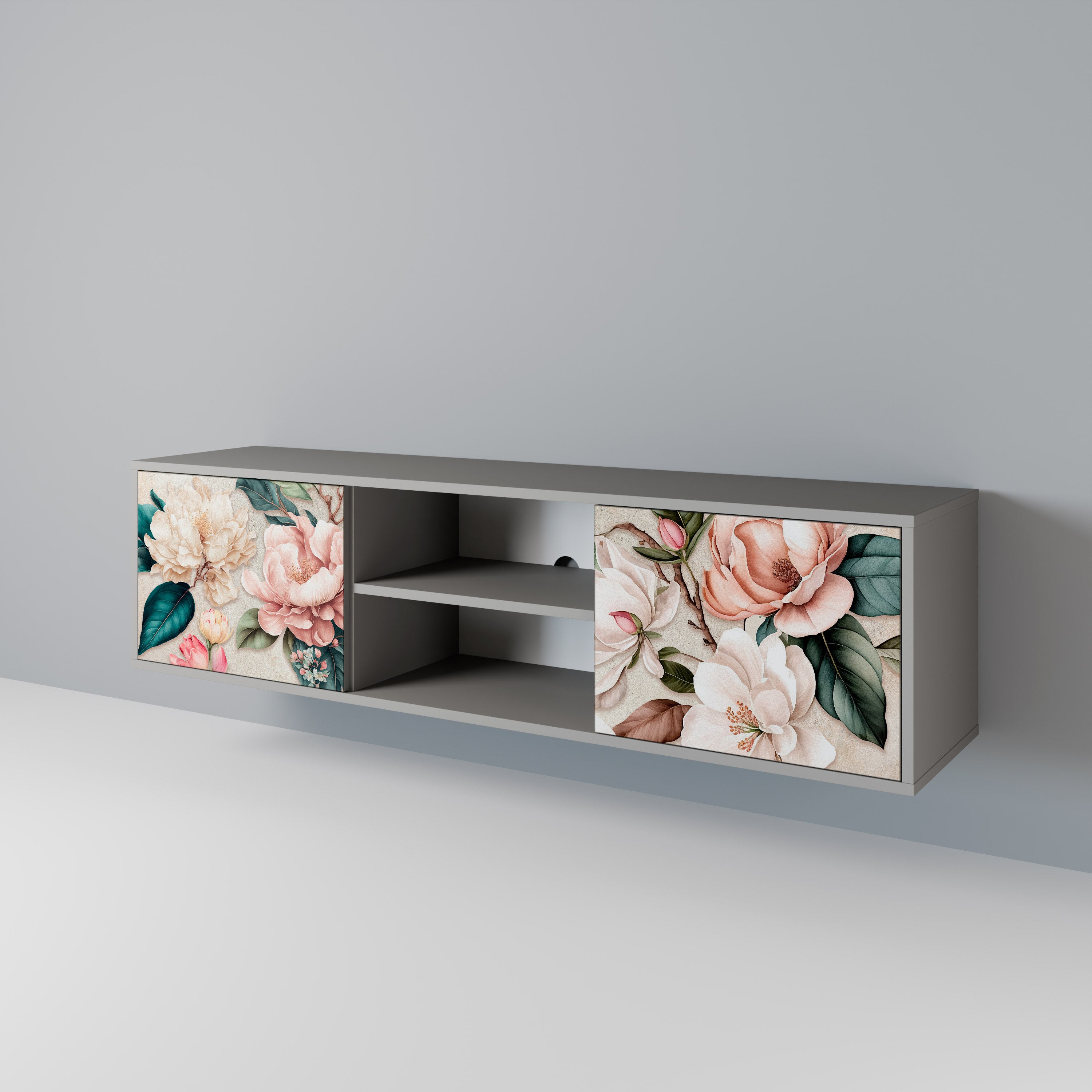 FLORAL GRACE 2-dörrars TV-bänk i grå finish
