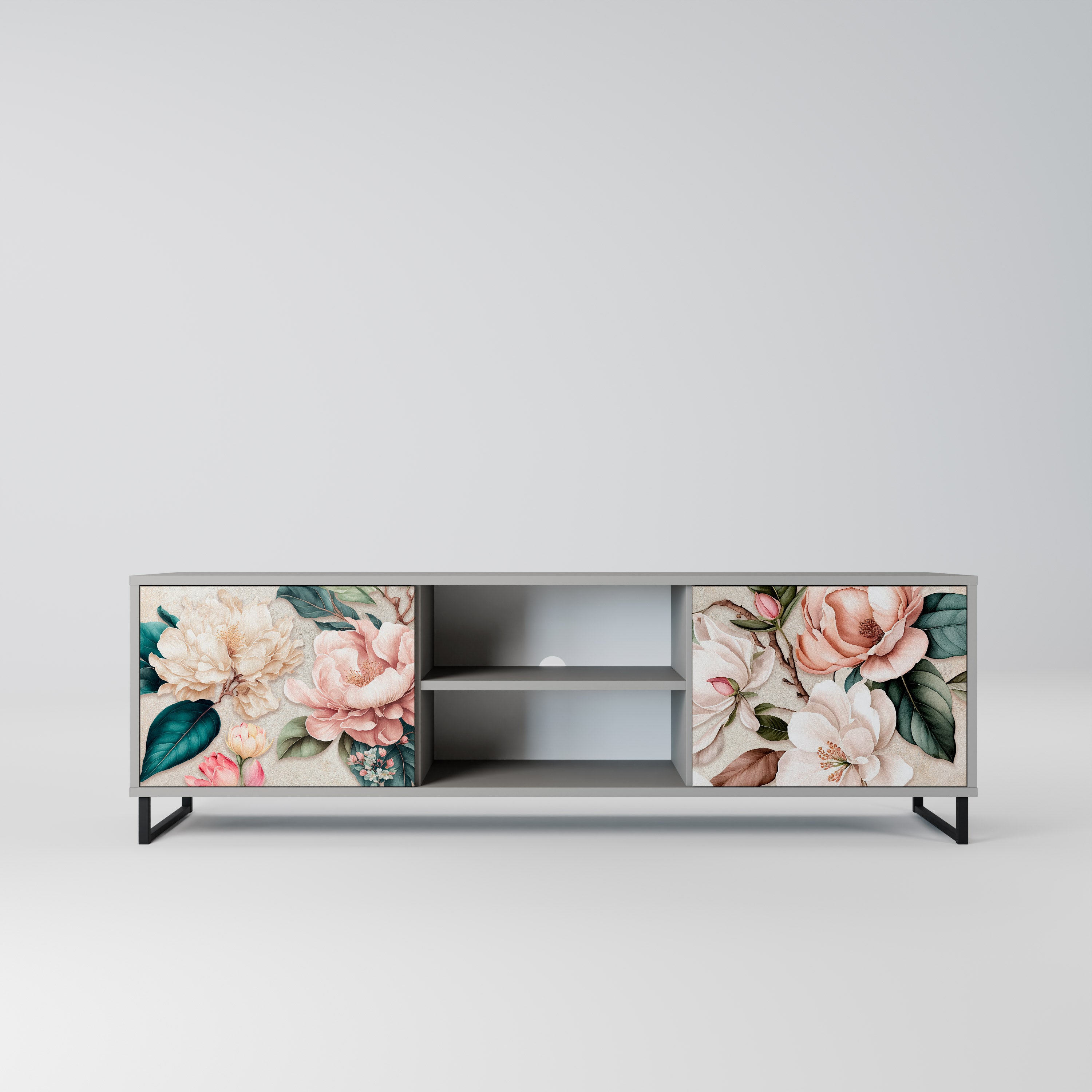 FLORAL GRACE 2-dörrars TV-bänk i grå finish