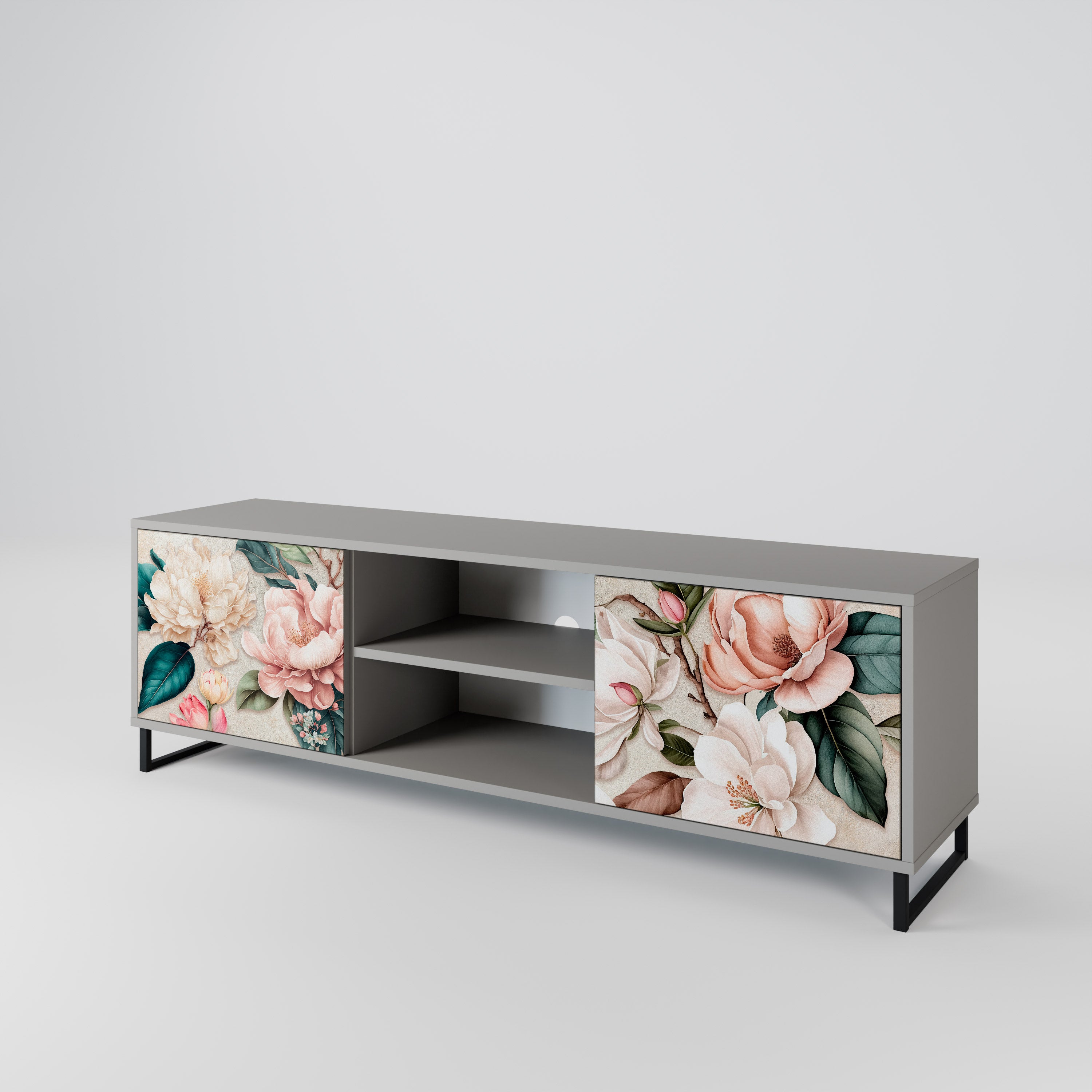 FLORAL GRACE 2-dörrars TV-bänk i grå finish