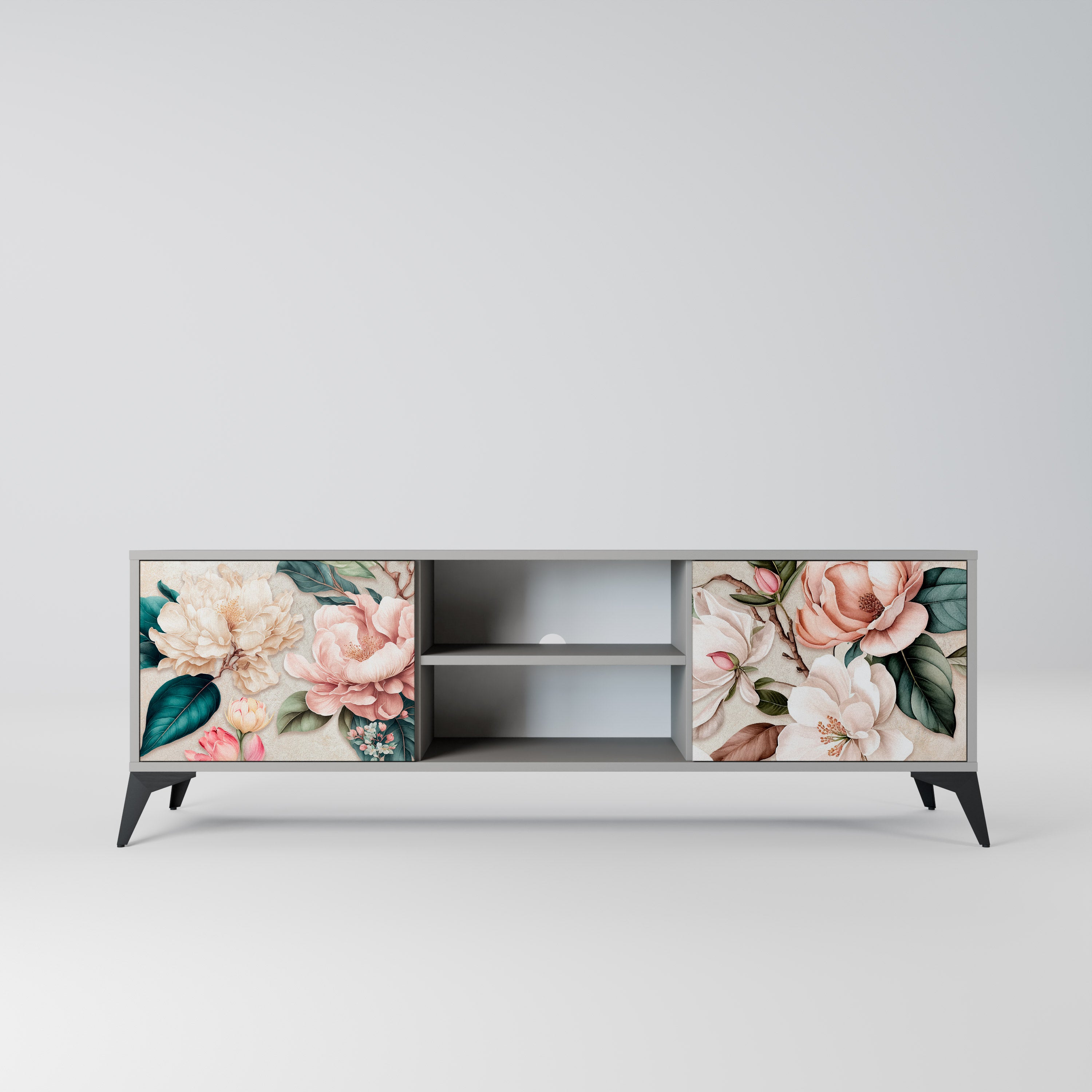 FLORAL GRACE 2-dörrars TV-bänk i grå finish
