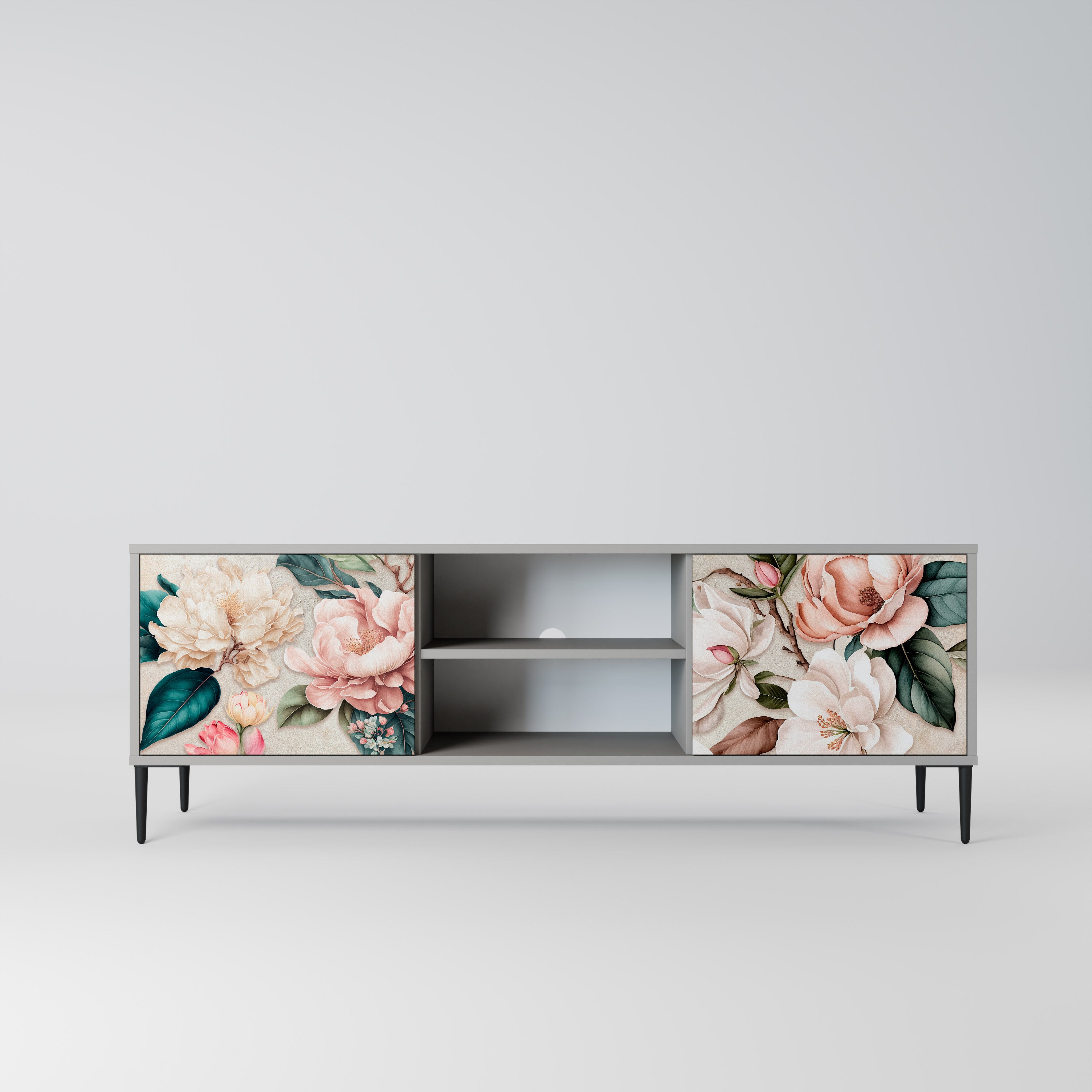 FLORAL GRACE 2-dörrars TV-bänk i grå finish