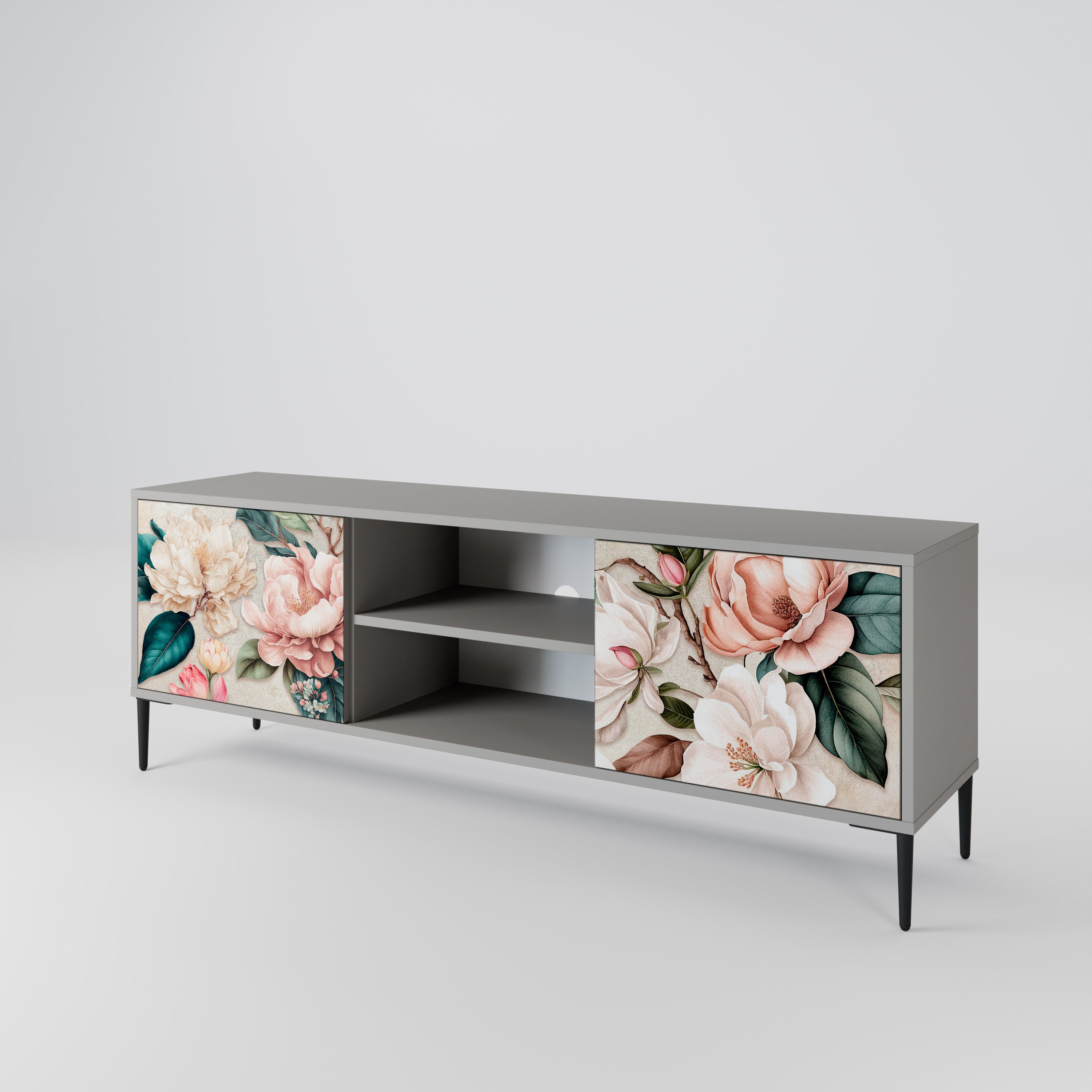 FLORAL GRACE 2-dörrars TV-bänk i grå finish