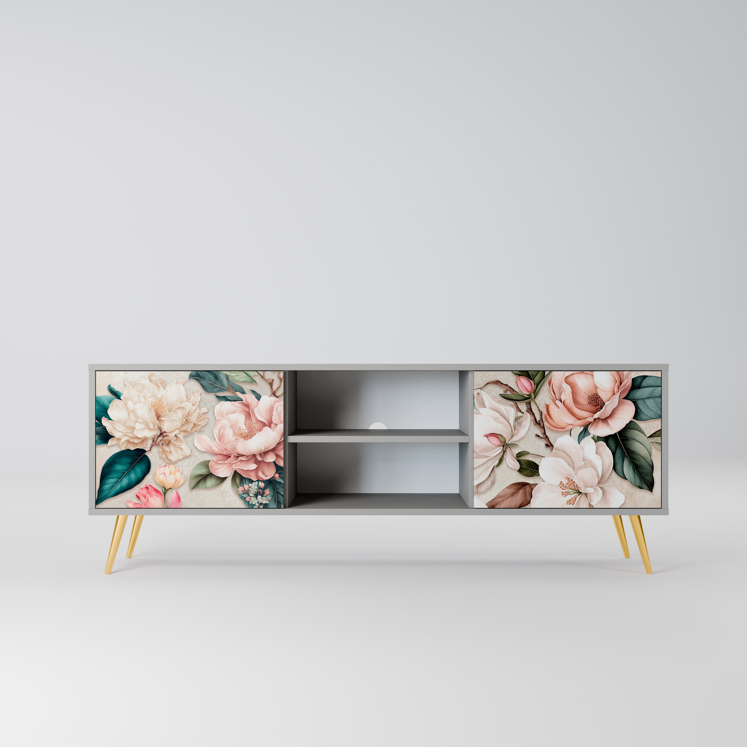 FLORAL GRACE 2-dörrars TV-bänk i grå finish
