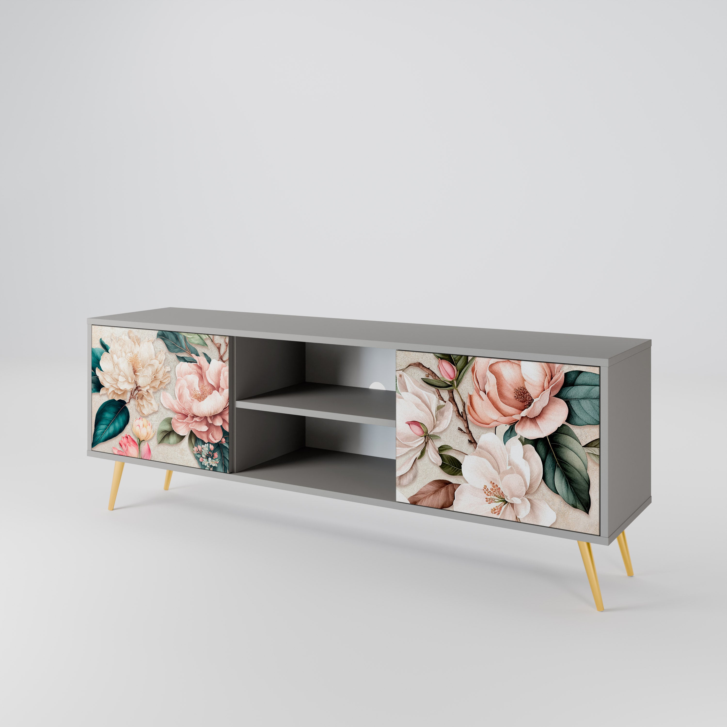 FLORAL GRACE 2-dörrars TV-bänk i grå finish
