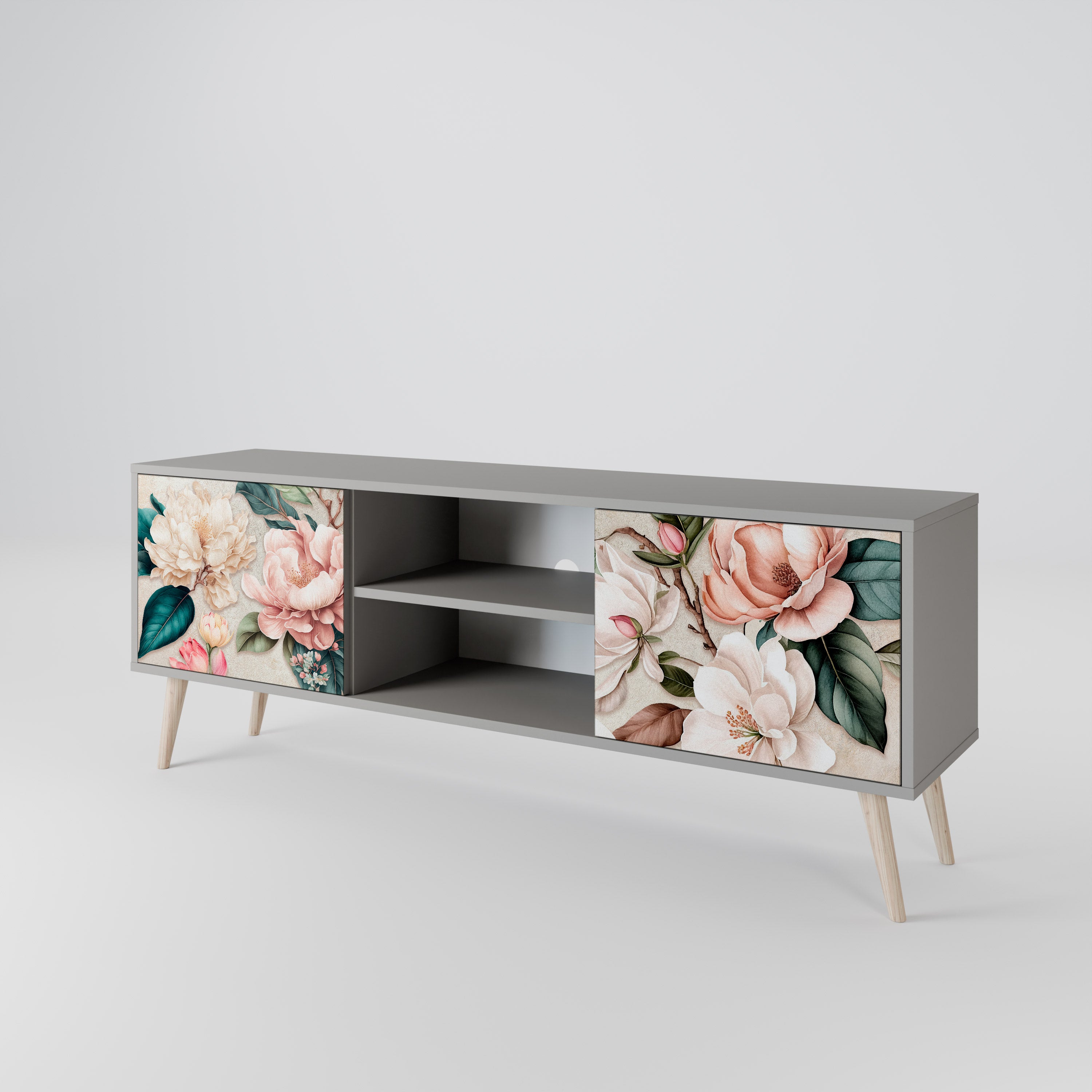 FLORAL GRACE 2-dörrars TV-bänk i grå finish