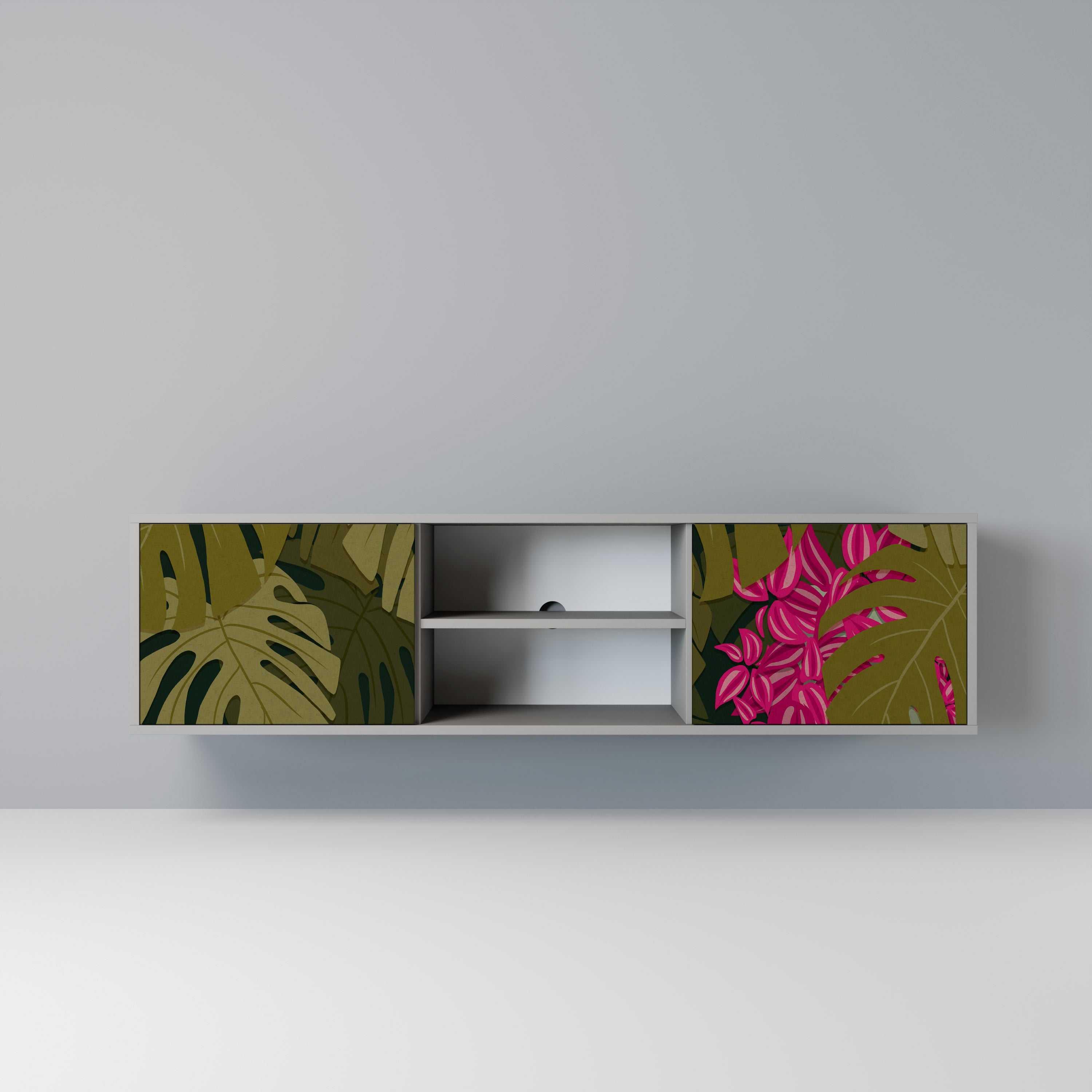 TROPICAL BEAUTY 2-dörrars TV-bänk i grå finish