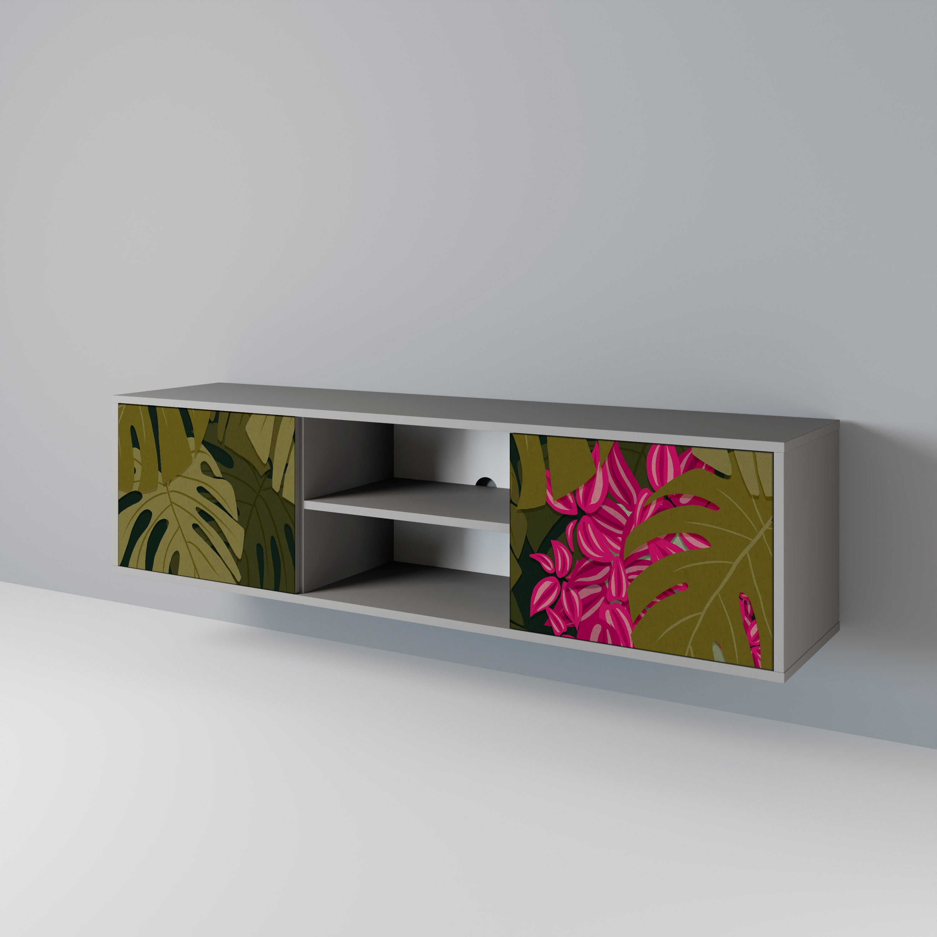 TROPICAL BEAUTY 2-dörrars TV-bänk i grå finish