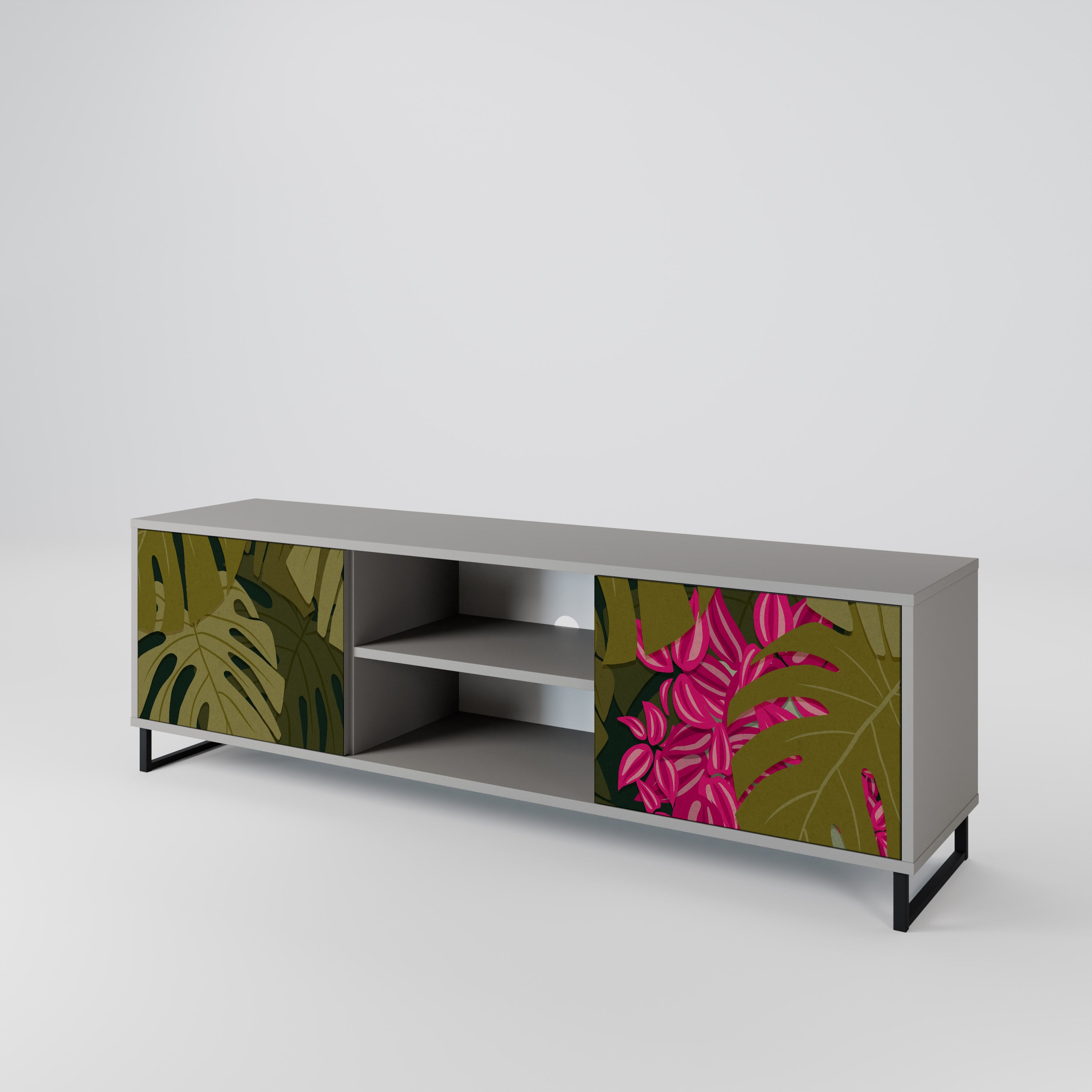 TROPICAL BEAUTY 2-dörrars TV-bänk i grå finish