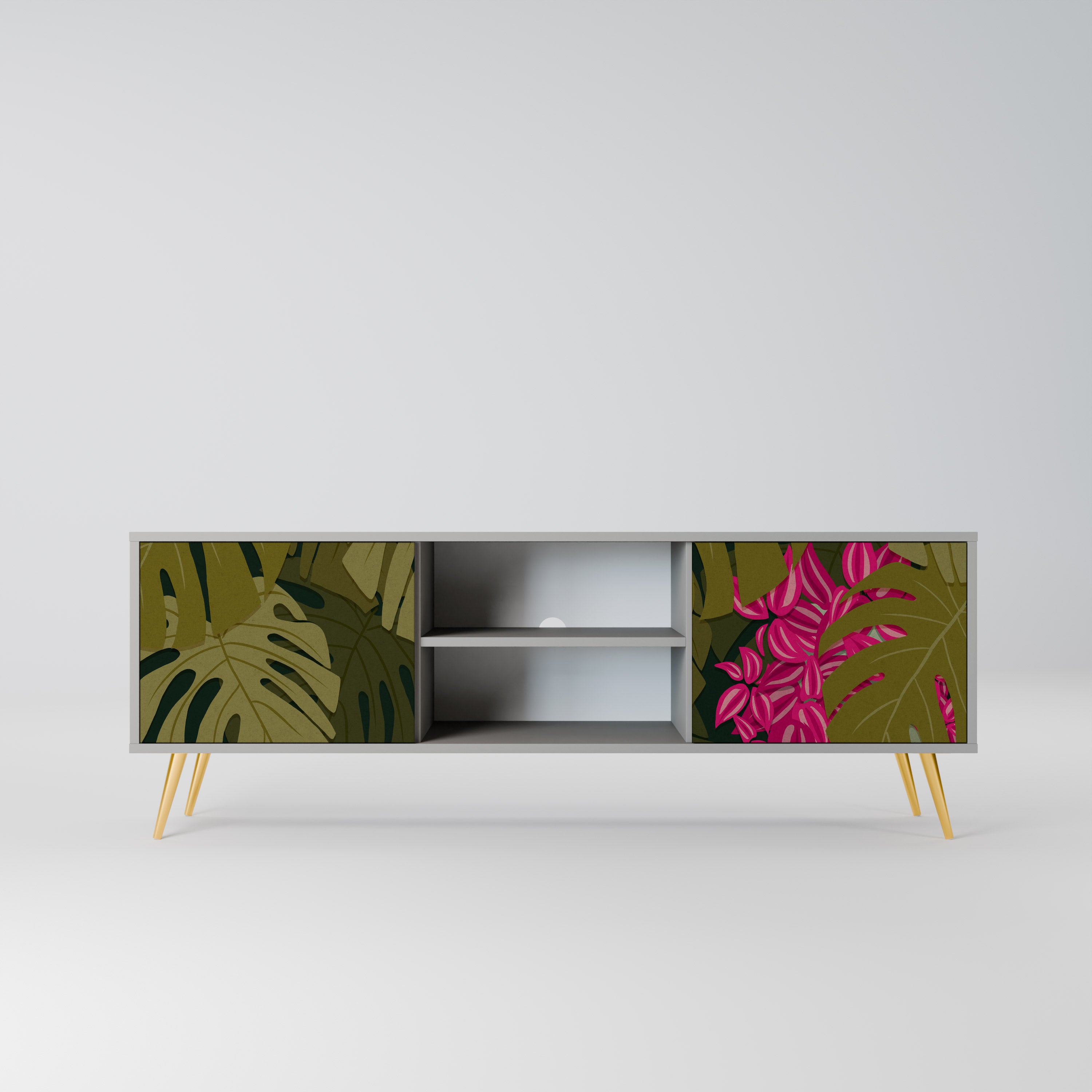 TROPICAL BEAUTY 2-dörrars TV-bänk i grå finish