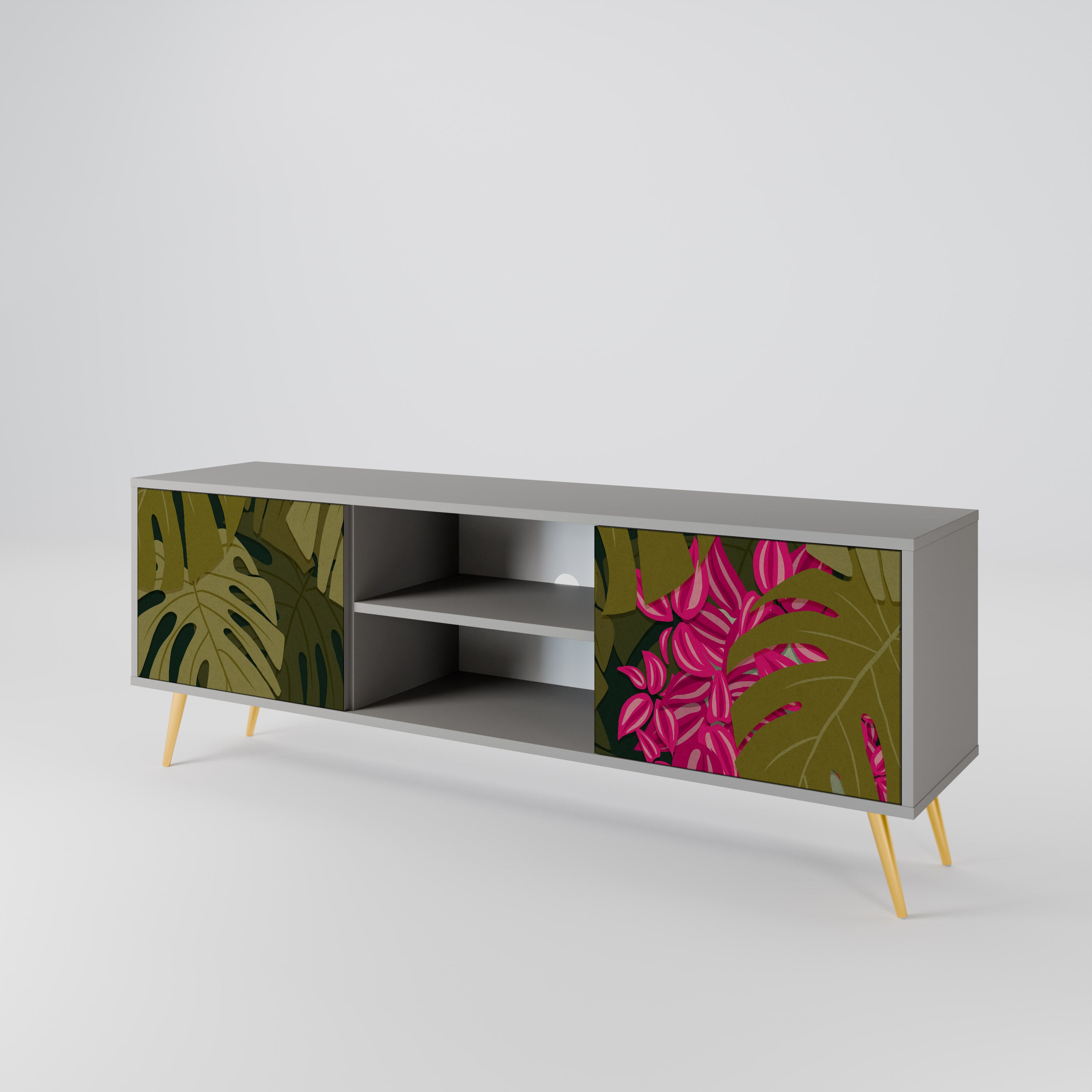 TROPICAL BEAUTY 2-dörrars TV-bänk i grå finish