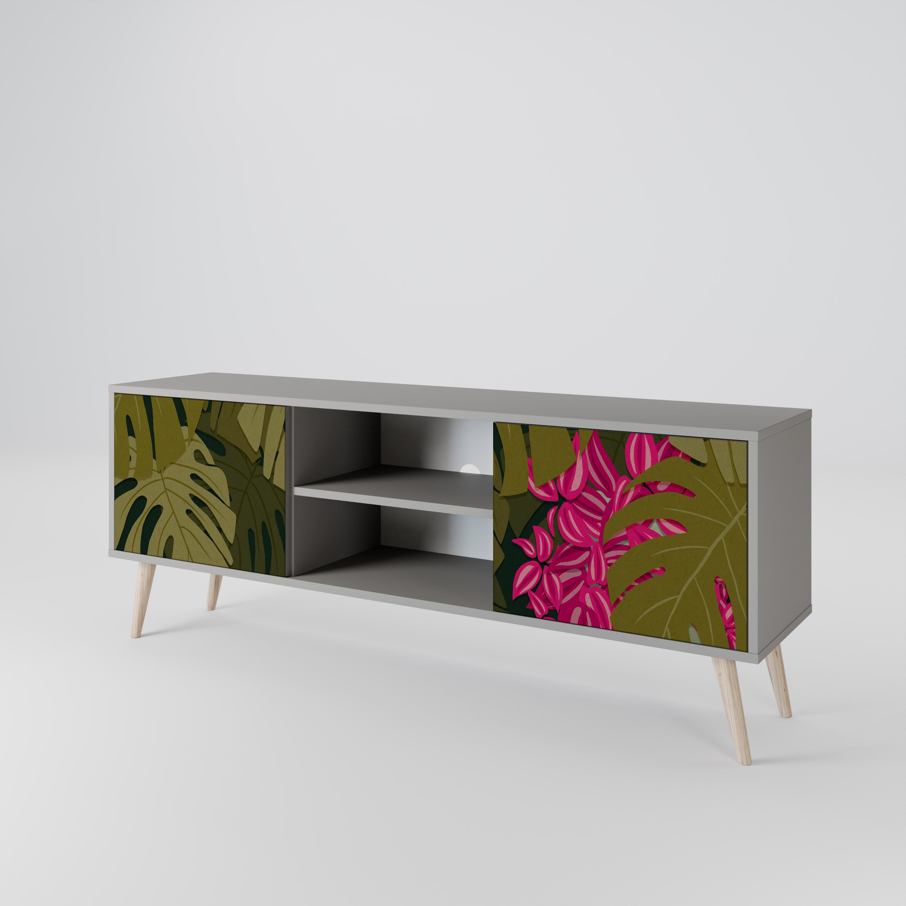 TROPICAL BEAUTY 2-dörrars TV-bänk i grå finish