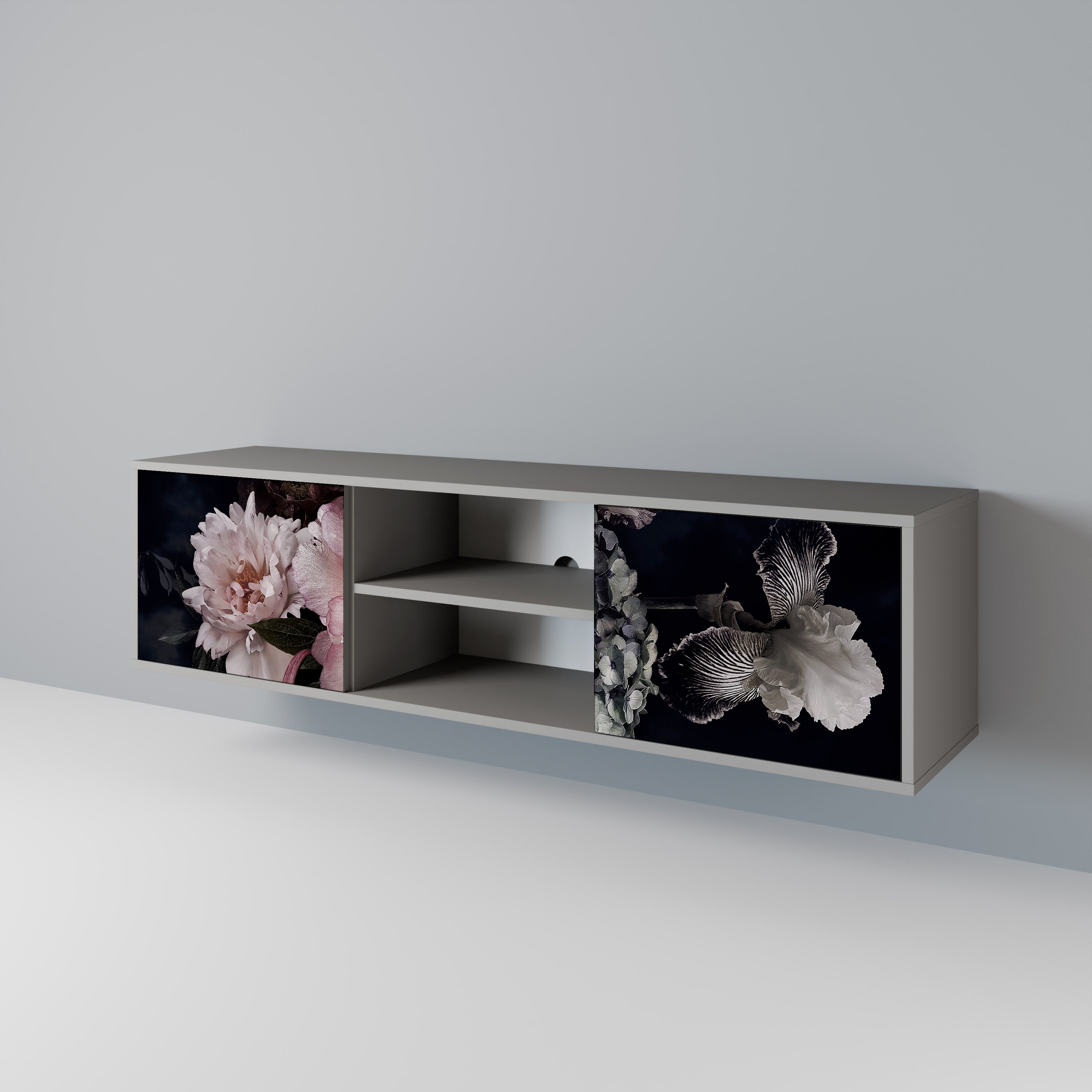 PURE BLOSSOM 2-dörrars TV-bänk i grå finish