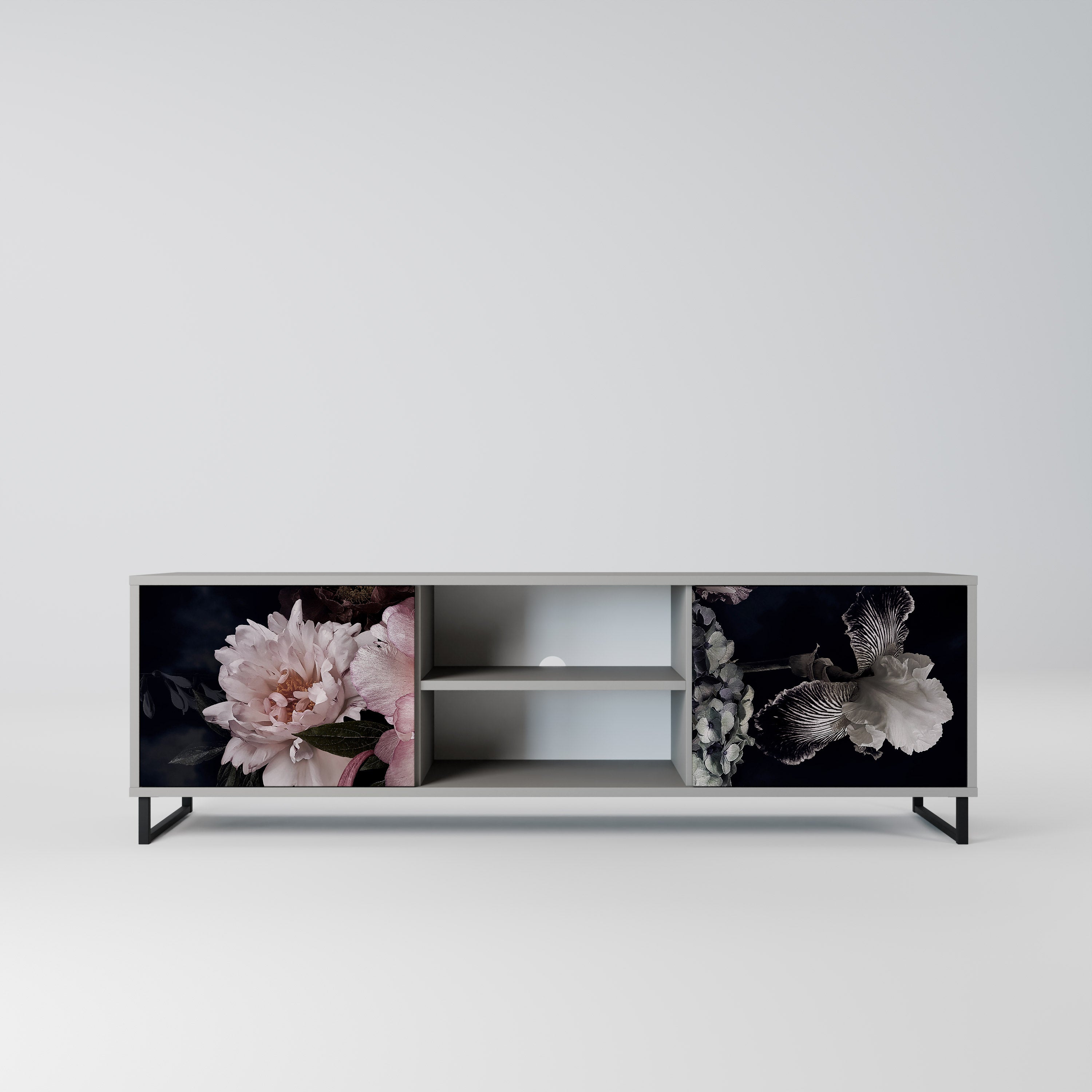 PURE BLOSSOM 2-dörrars TV-bänk i grå finish