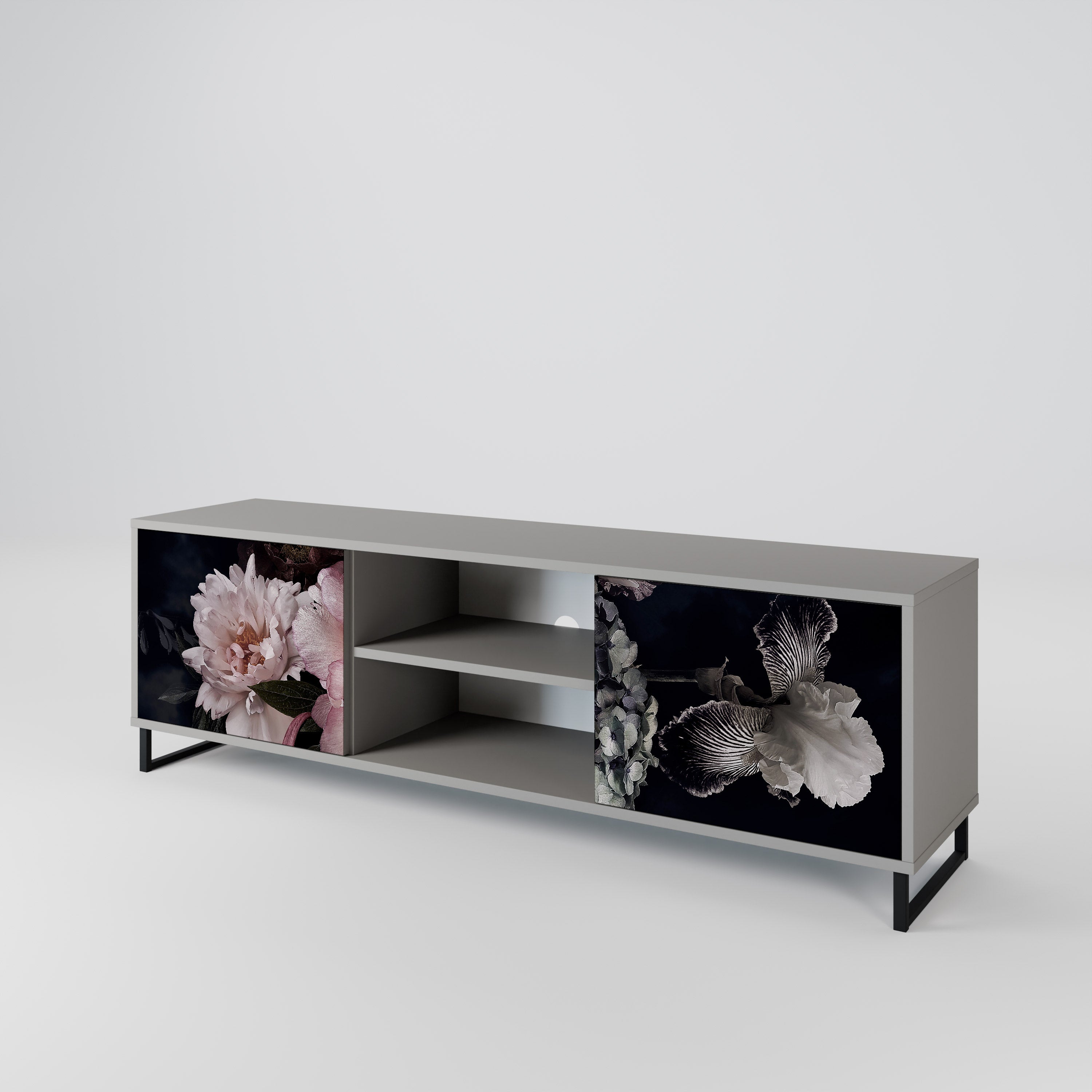 PURE BLOSSOM 2-dörrars TV-bänk i grå finish