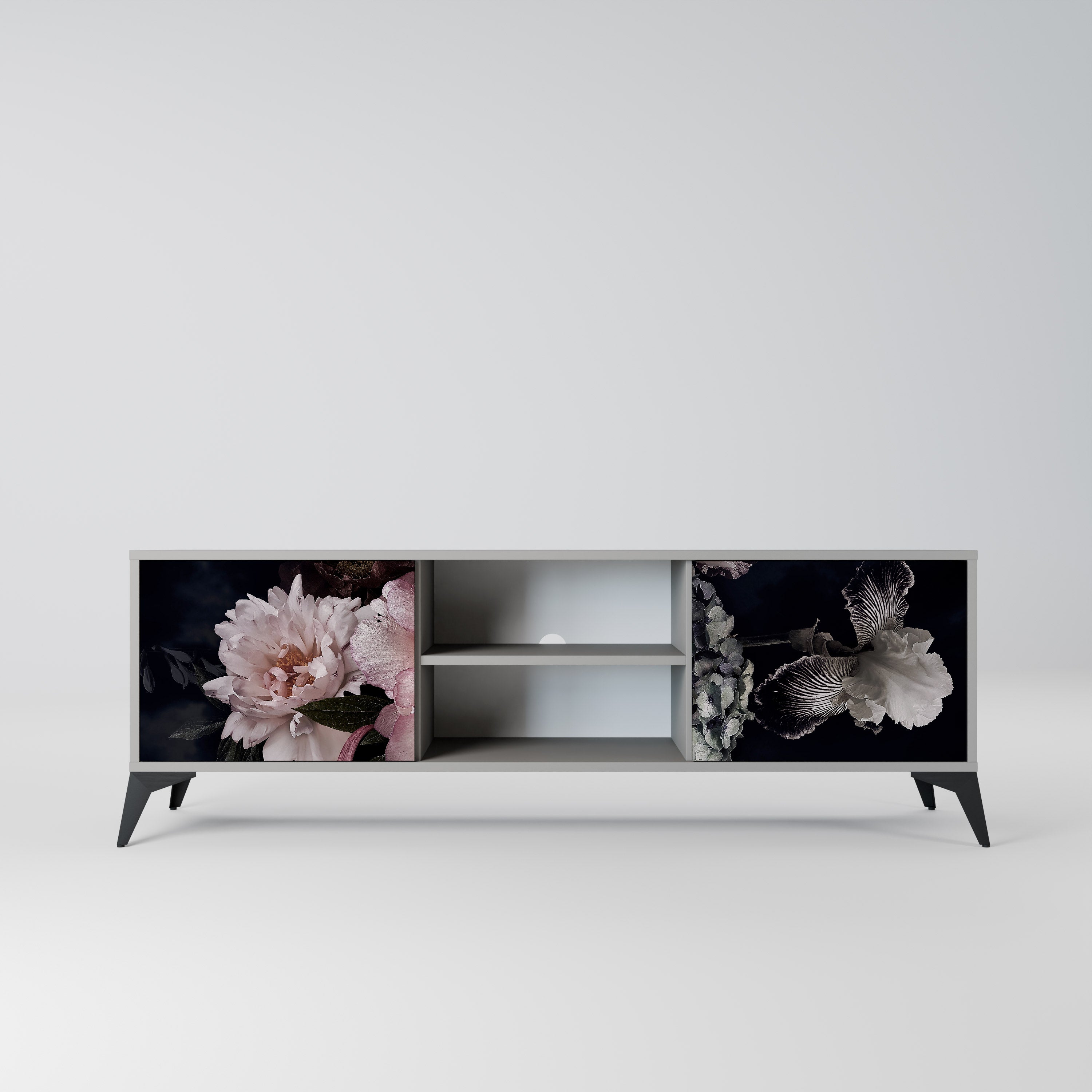 PURE BLOSSOM 2-dörrars TV-bänk i grå finish