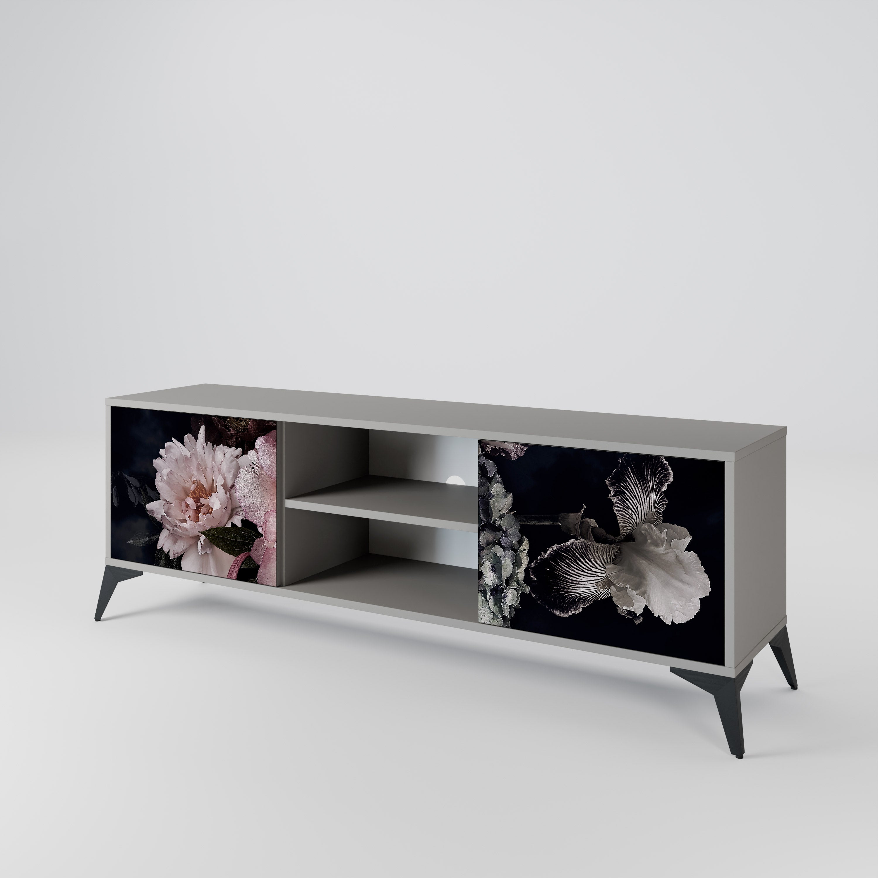PURE BLOSSOM 2-dörrars TV-bänk i grå finish