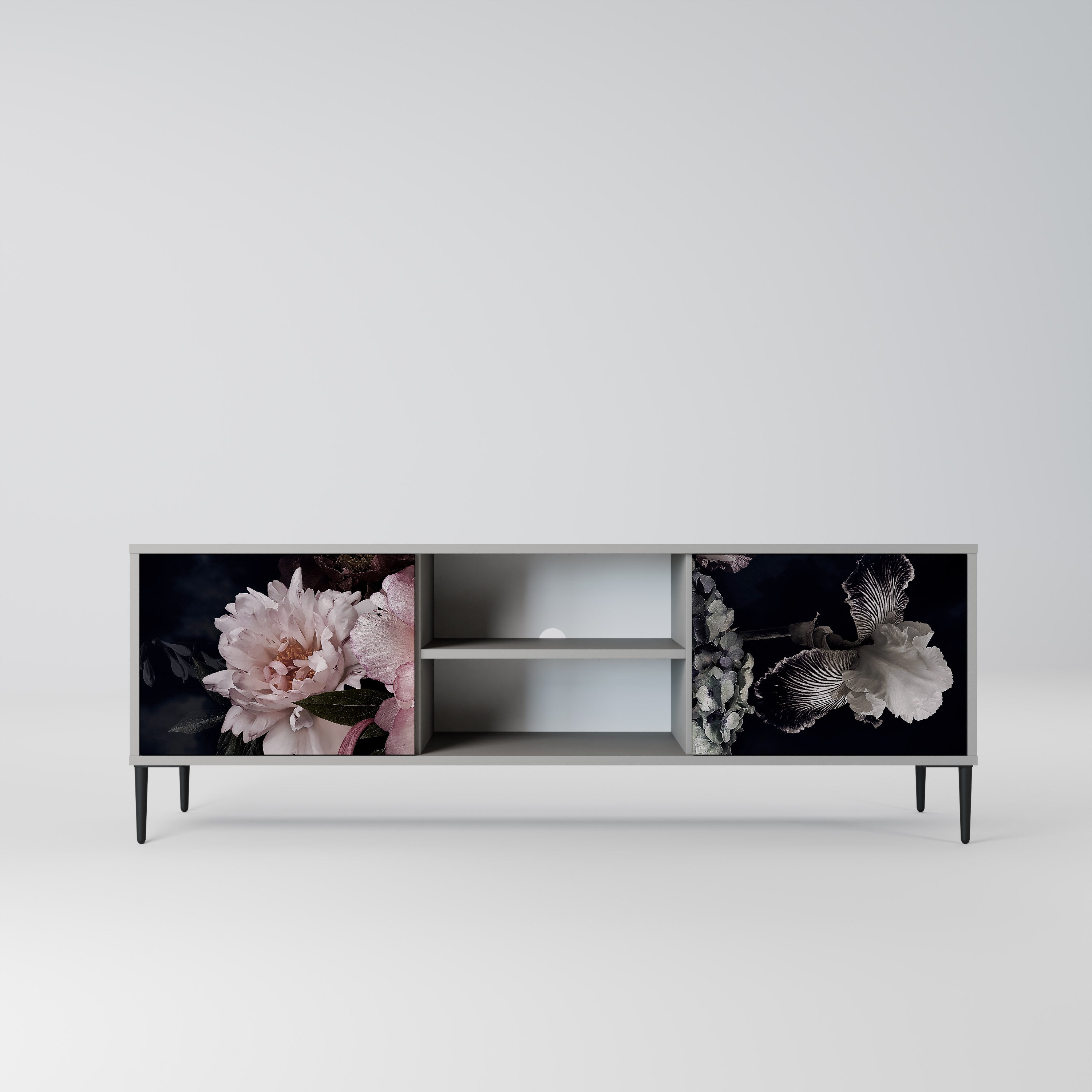 PURE BLOSSOM 2-dörrars TV-bänk i grå finish