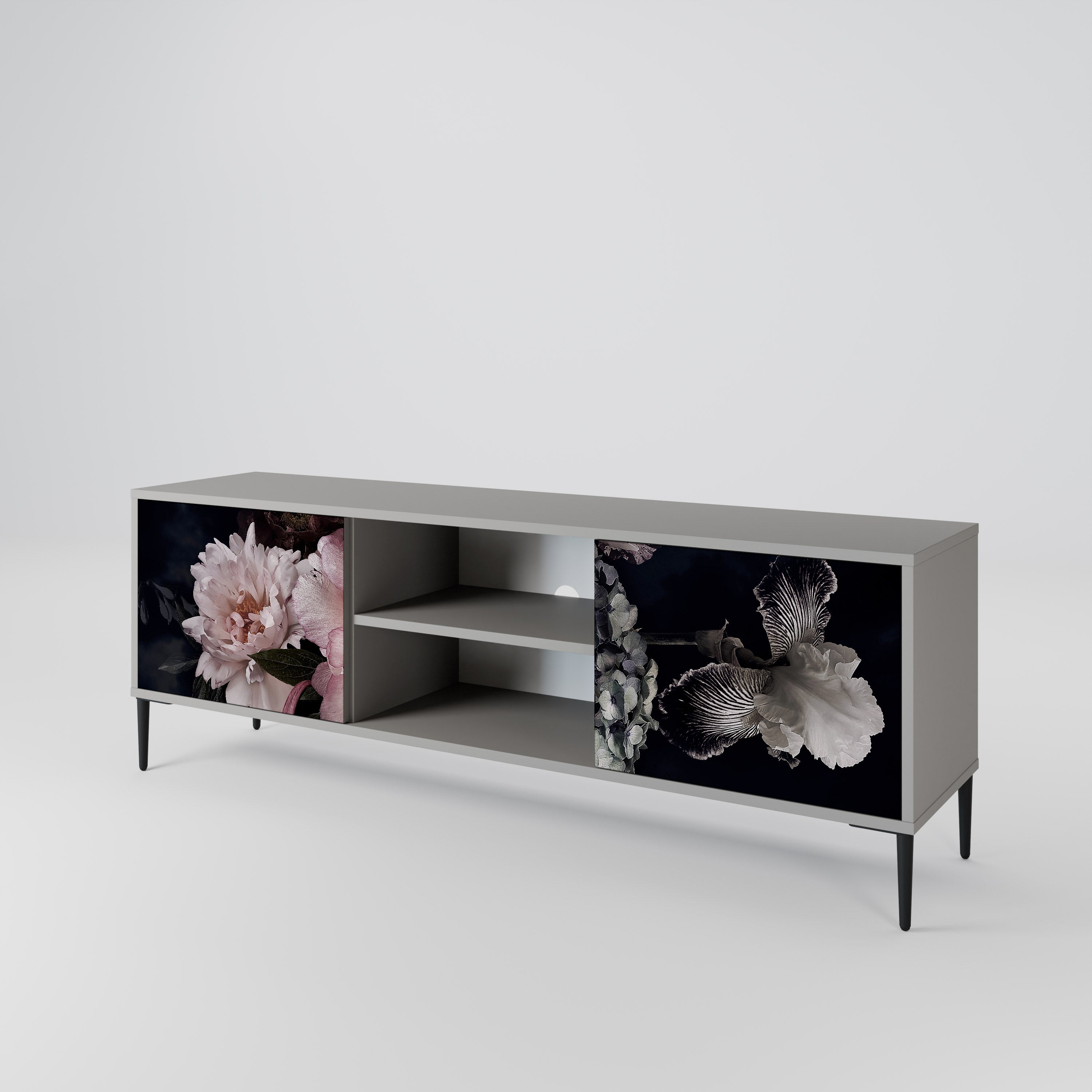 PURE BLOSSOM 2-dörrars TV-bänk i grå finish
