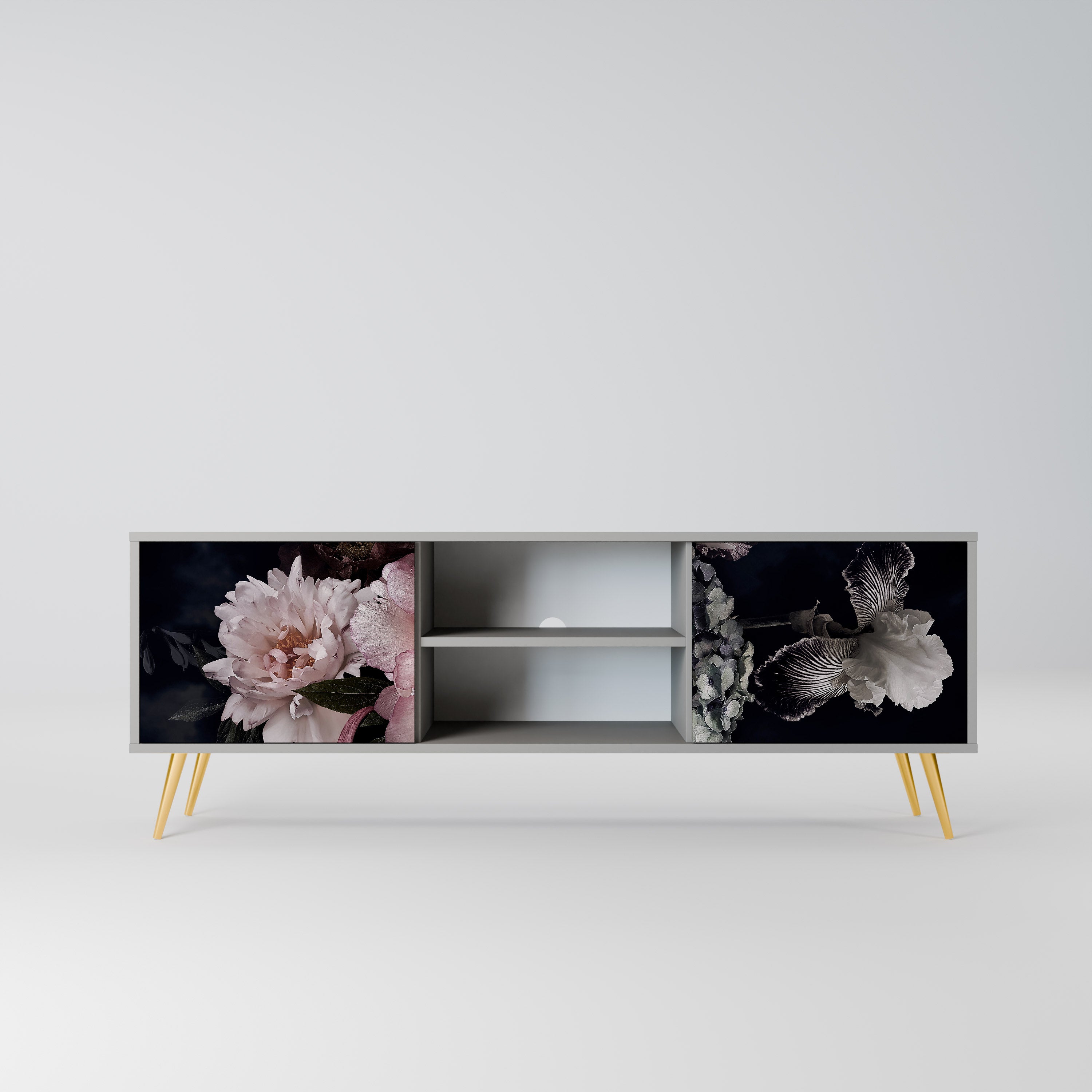 PURE BLOSSOM 2-dörrars TV-bänk i grå finish