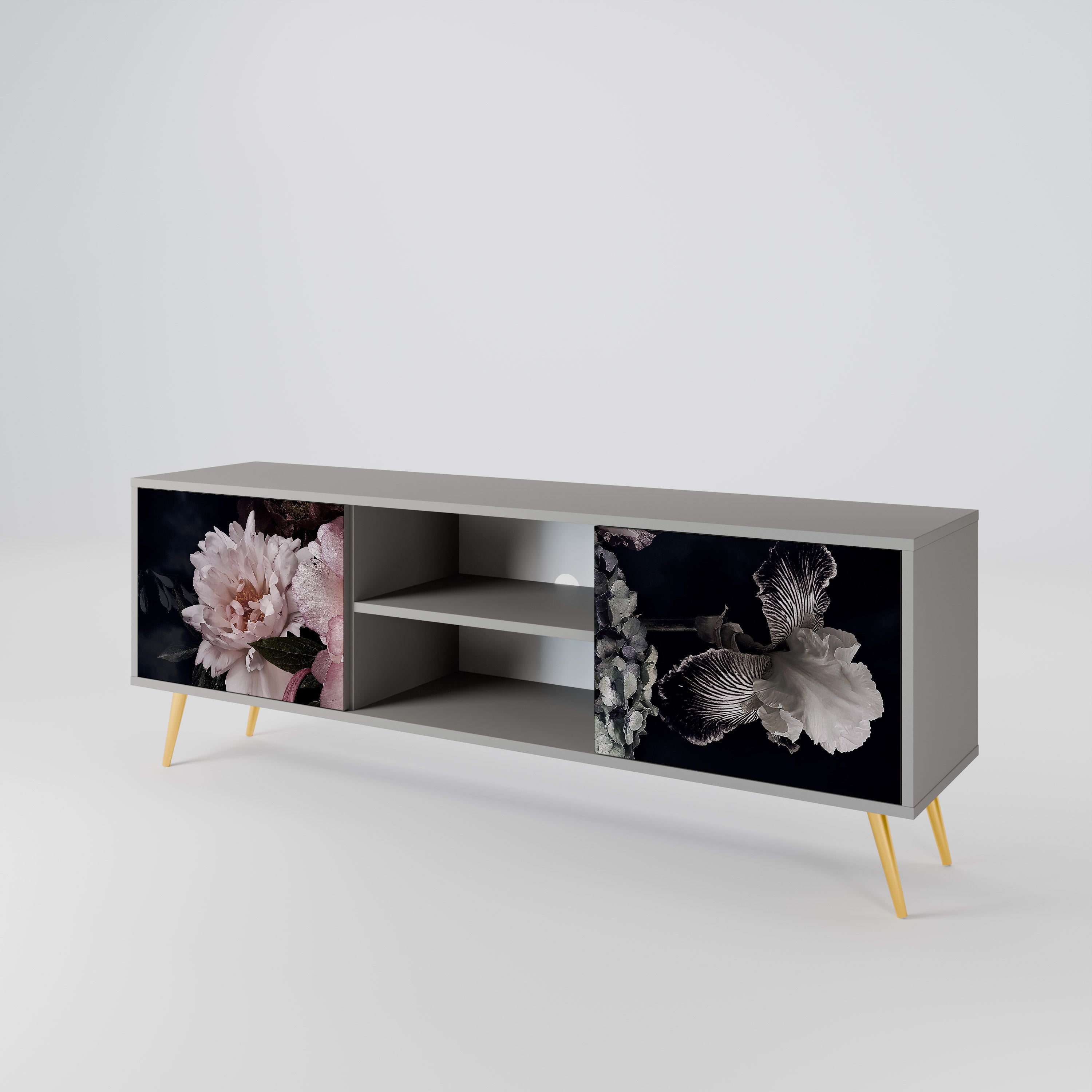 PURE BLOSSOM 2-dörrars TV-bänk i grå finish