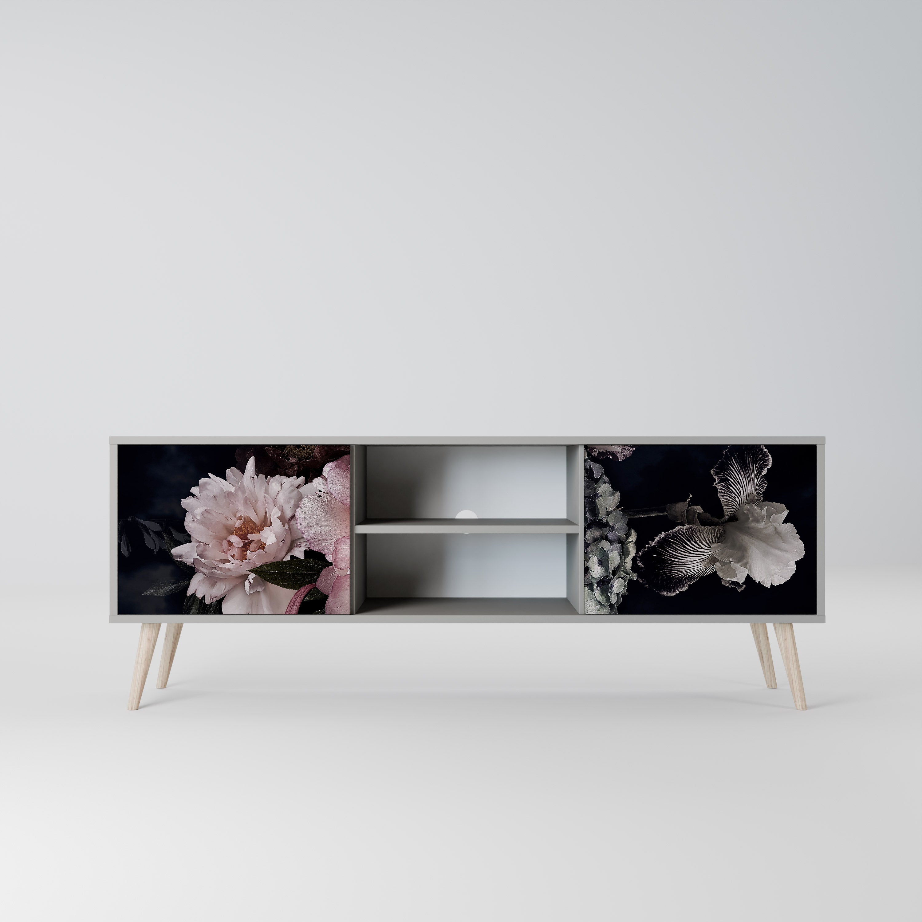 PURE BLOSSOM 2-dörrars TV-bänk i grå finish