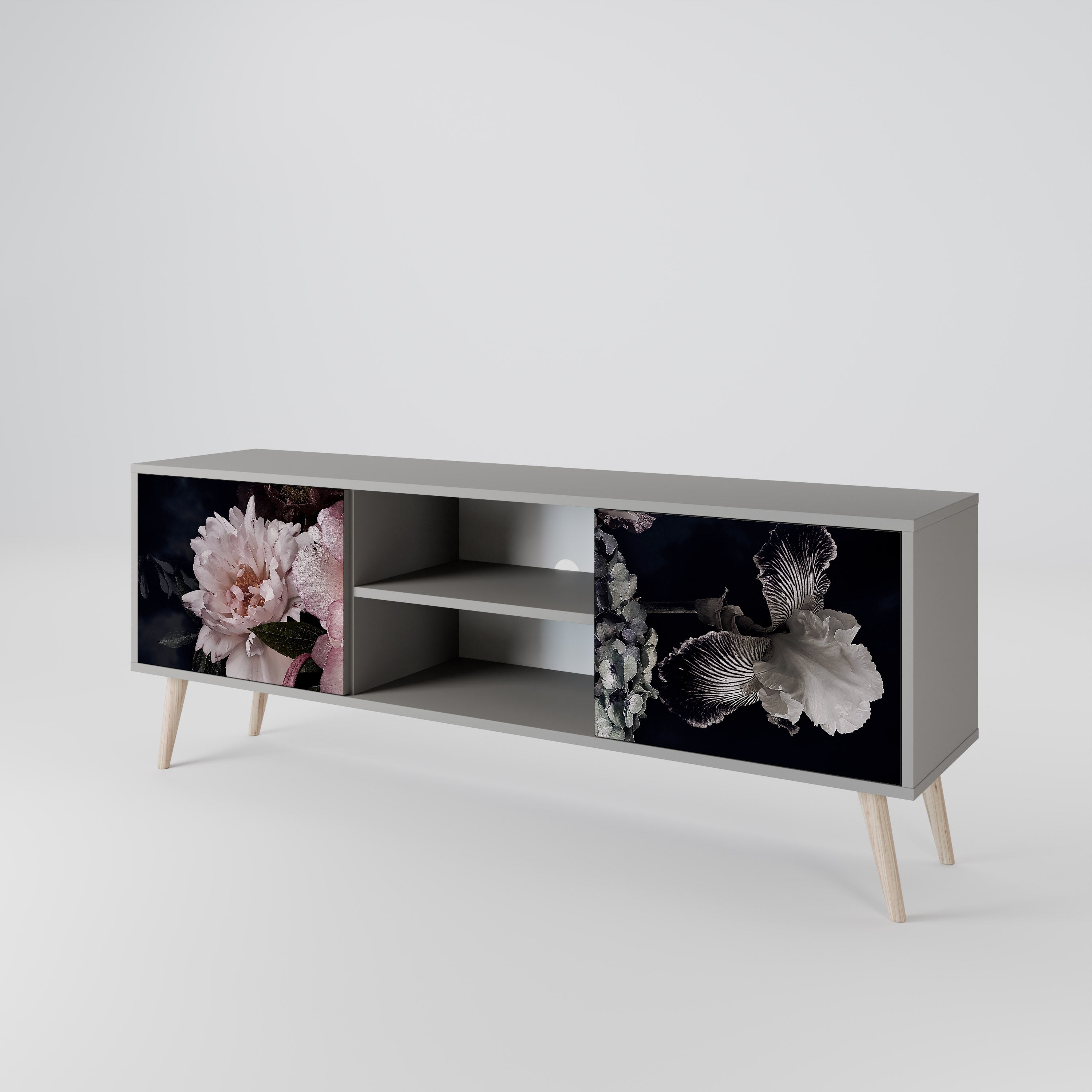 PURE BLOSSOM 2-dörrars TV-bänk i grå finish