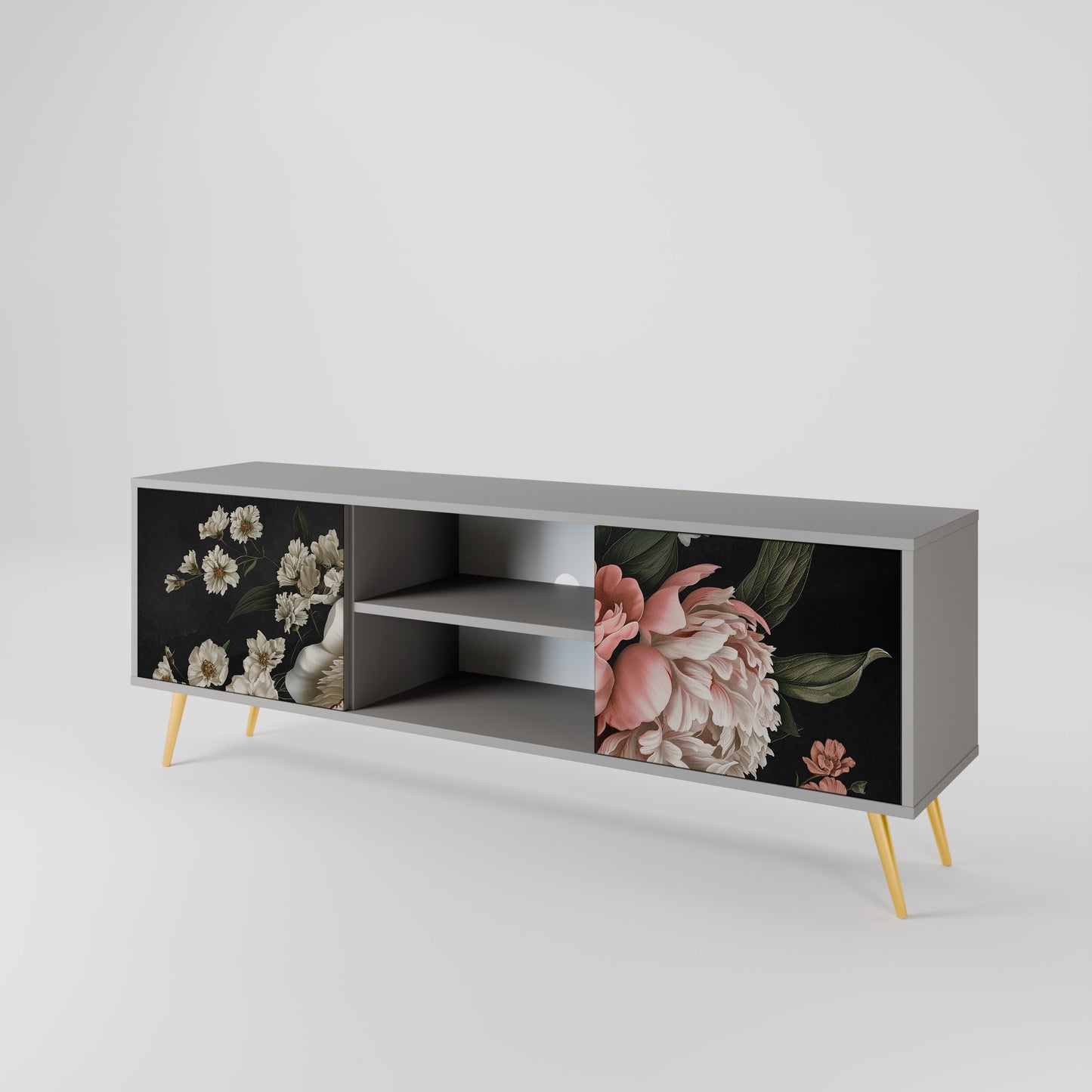 LUSH ELEGANCE 2-dörrars TV-bänk i grå finish