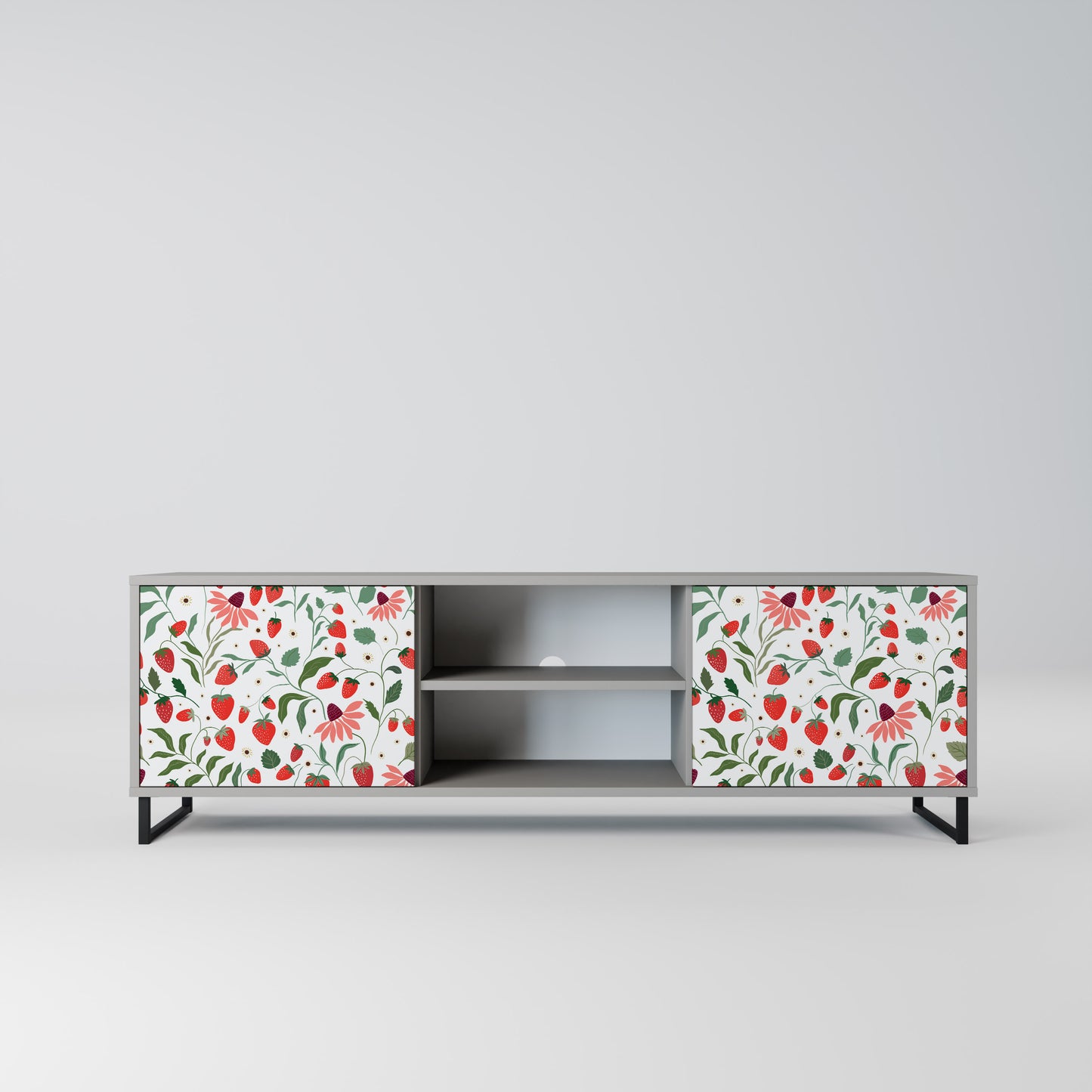 BLOMMOR OCH JORDGUBBAR 2-dörrars TV-bänk i grå finish